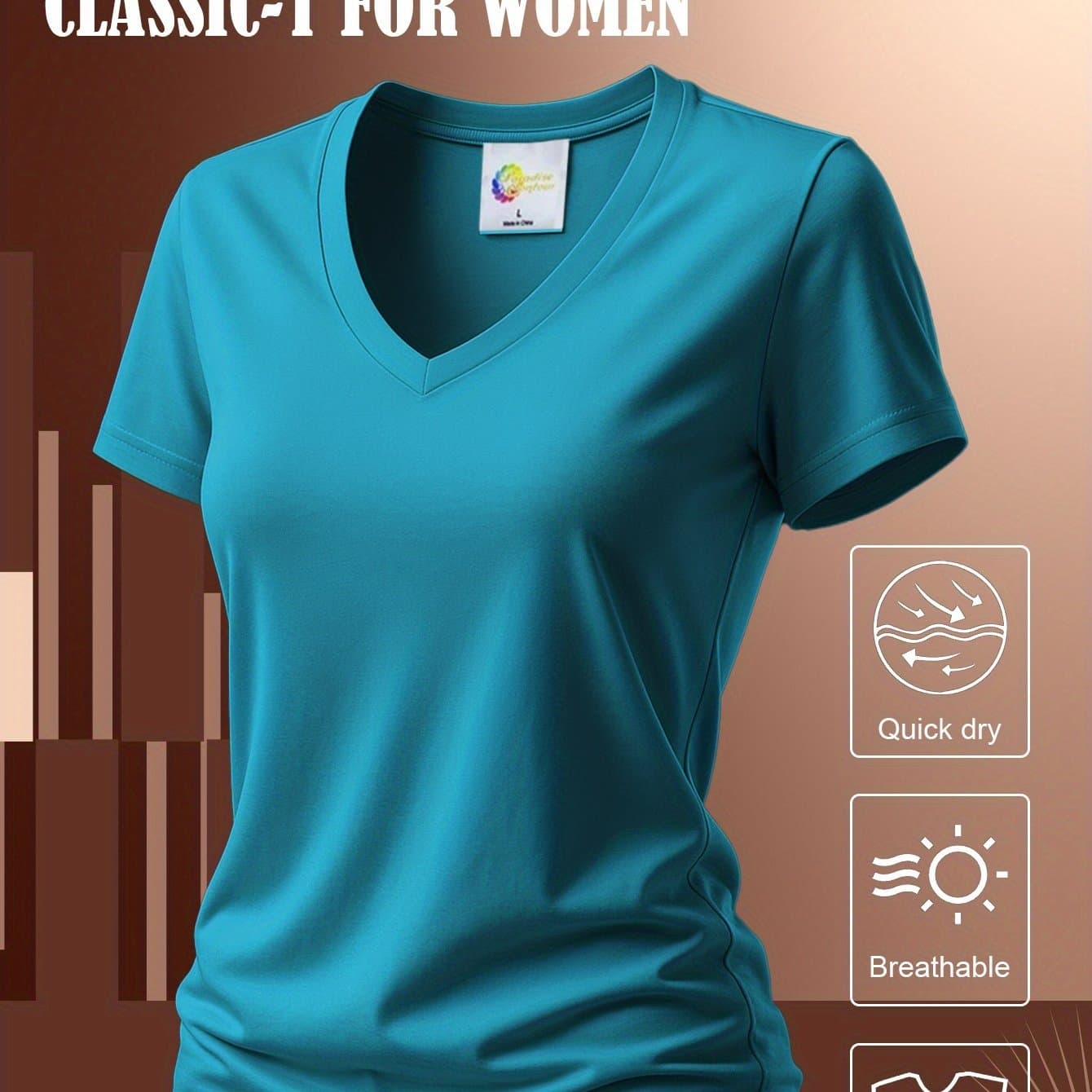 TEMU Women's Soft V-neck Sports T-shirt - Quick-dry Workout Top, Breathable Athletic Shirt For Gym, Running, Yoga - Lightweight Summer Tee For Women - Non-see-through Fabric