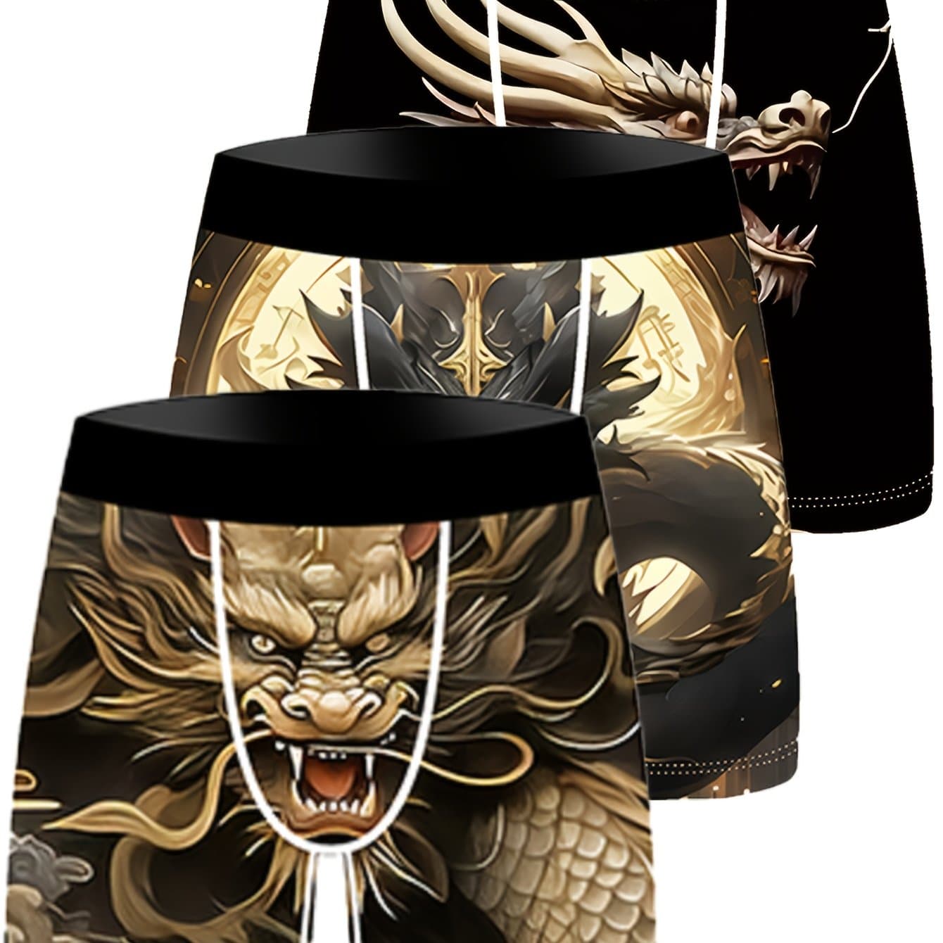 TEMU 3-pack Dragon Cartoon Men's Ice Silky Fiber Fabric Underwear, Knitted Stretch Fashion Briefs, Comfortable And Breathable Men's Underwear