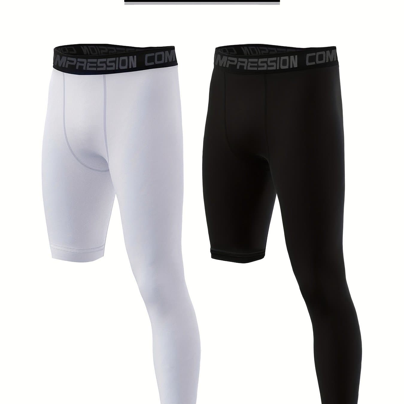 TEMU 2pcs Mixed Color Basketball Single-leg Compression Leggings For Men, Sports Training Pants, Fitness Long/short Leg Base Layer, 9/10-inch Quick-dry Compression Pants