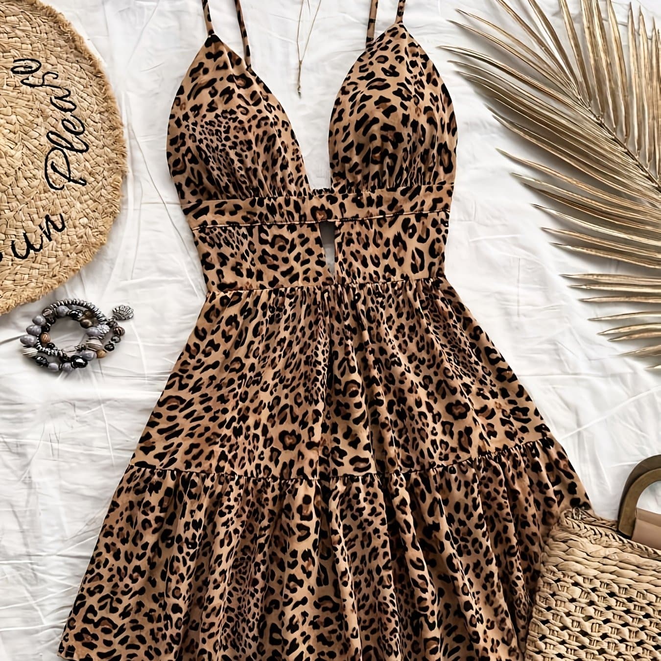 TEMU Sexy Leopard Print Backless Vacation Dress
