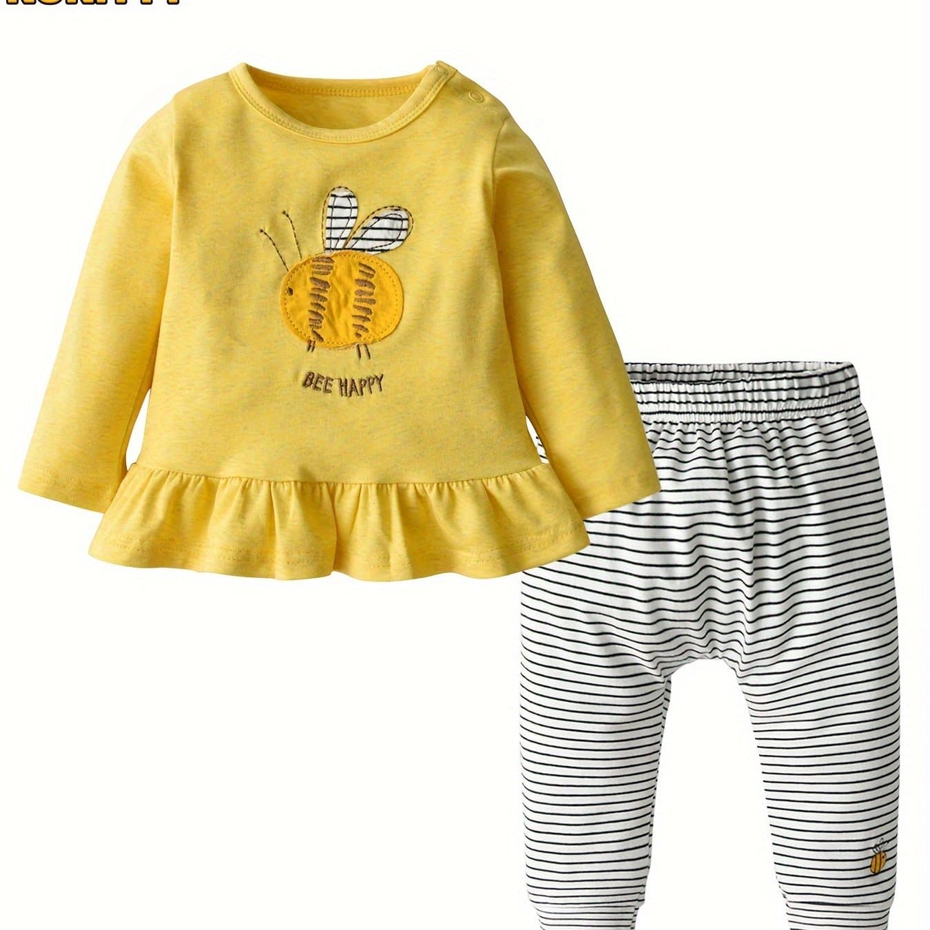 TEMU Kukitty Baby Girl Clothes Toddler Infant 2pcs Long Sleeve Cartoon Pattern Tops Pants Outfits Set, For Outdoor