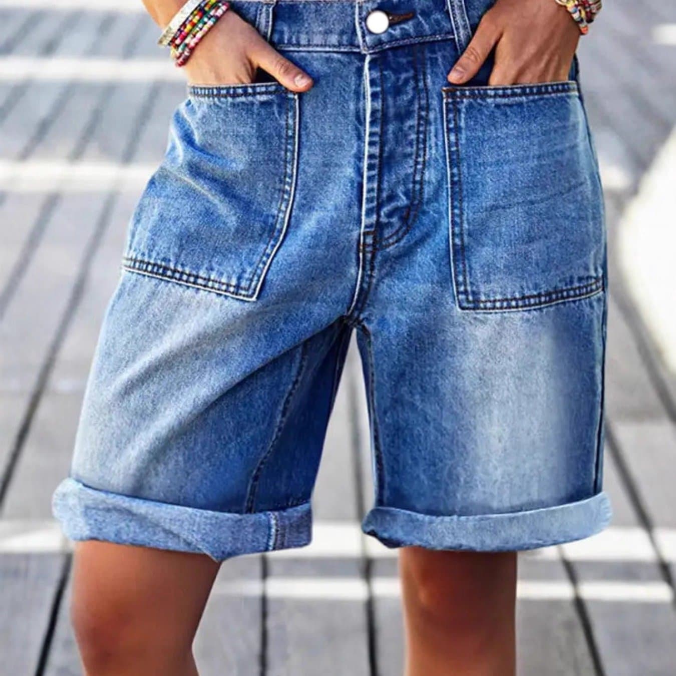 TEMU Plus Size Women Shorts Women's Stretchy And Easy Large-size Denim Shorts - Loose High-waist, Water-washed End, Rolled-edge Wide-leg Stretch Fabric, Comfortable And Versatile For