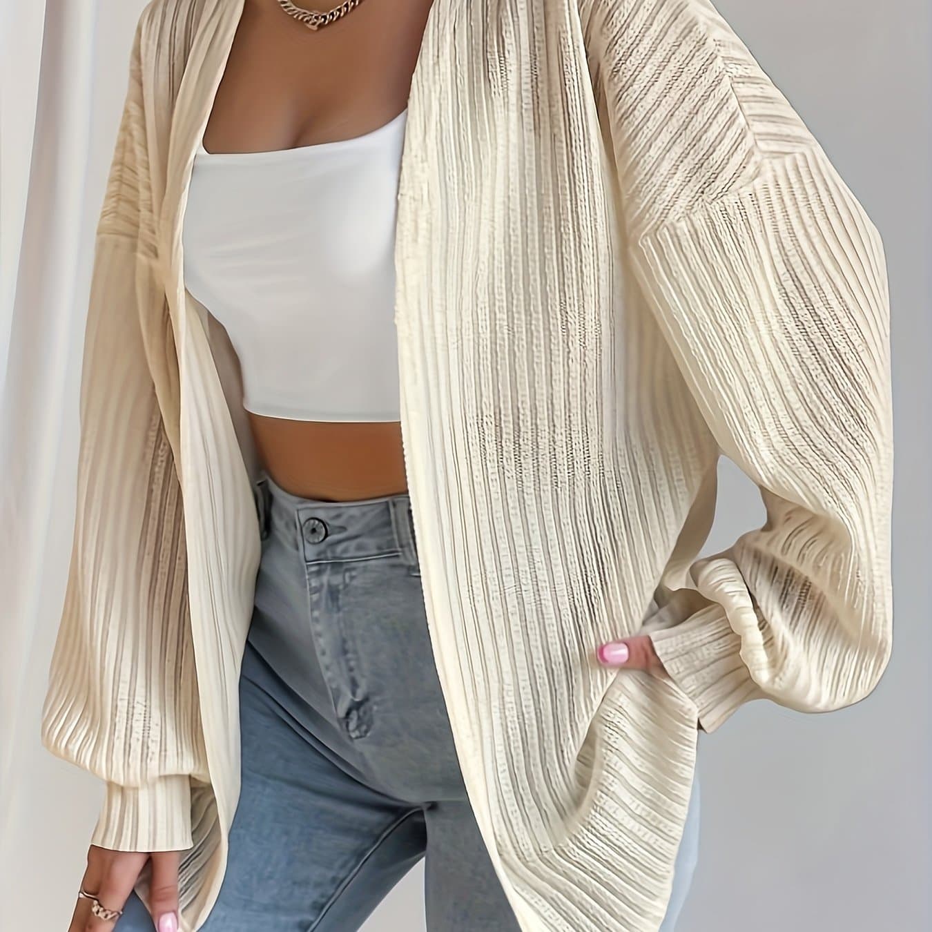 TEMU Women's Loose Shoulder Long Sleeve Casual Coat With Open Front