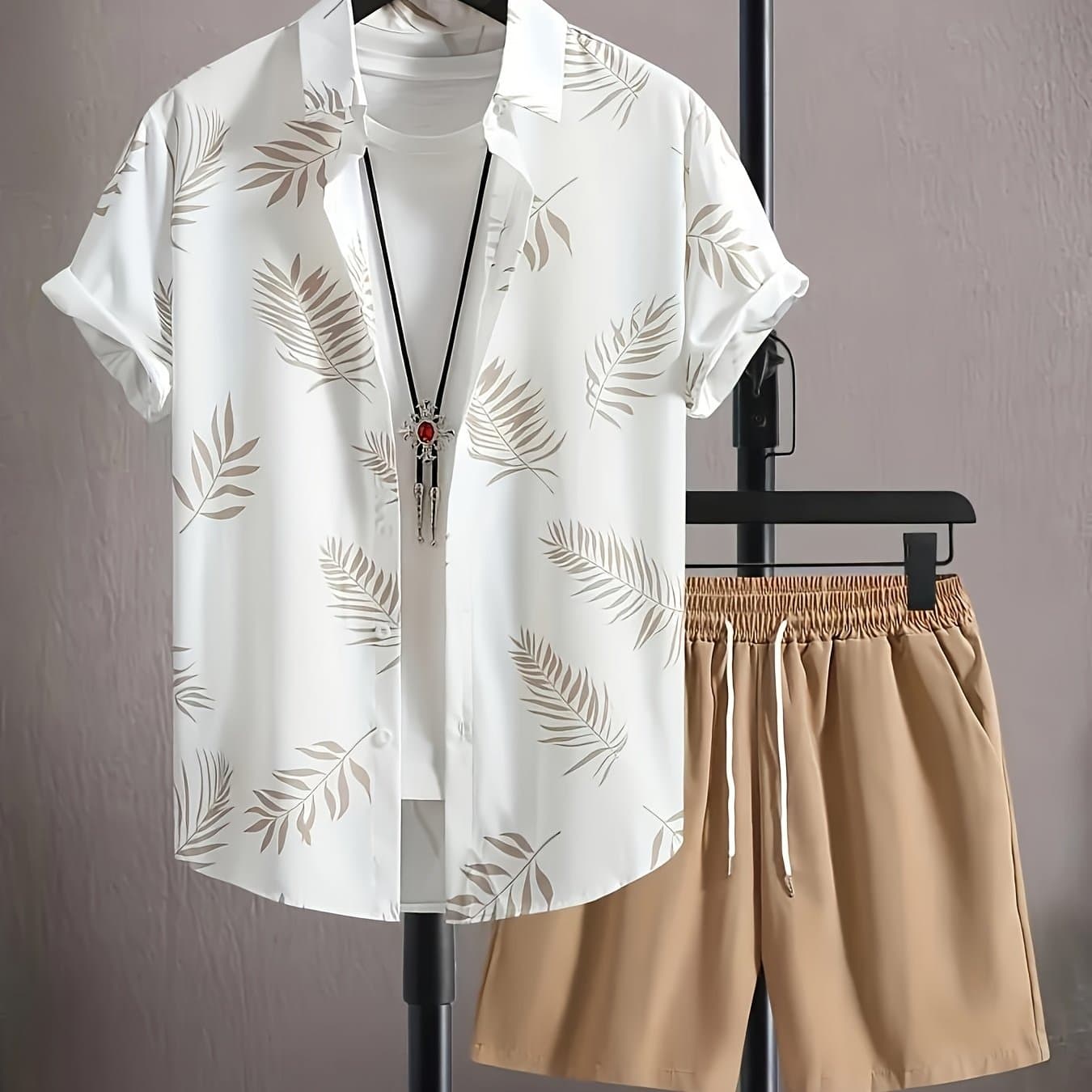 TEMU Men'-piece Set Featuring Print Button-up Shirt And Drawstring Casual Shorts, Perfect For Relaxed Summer Wear