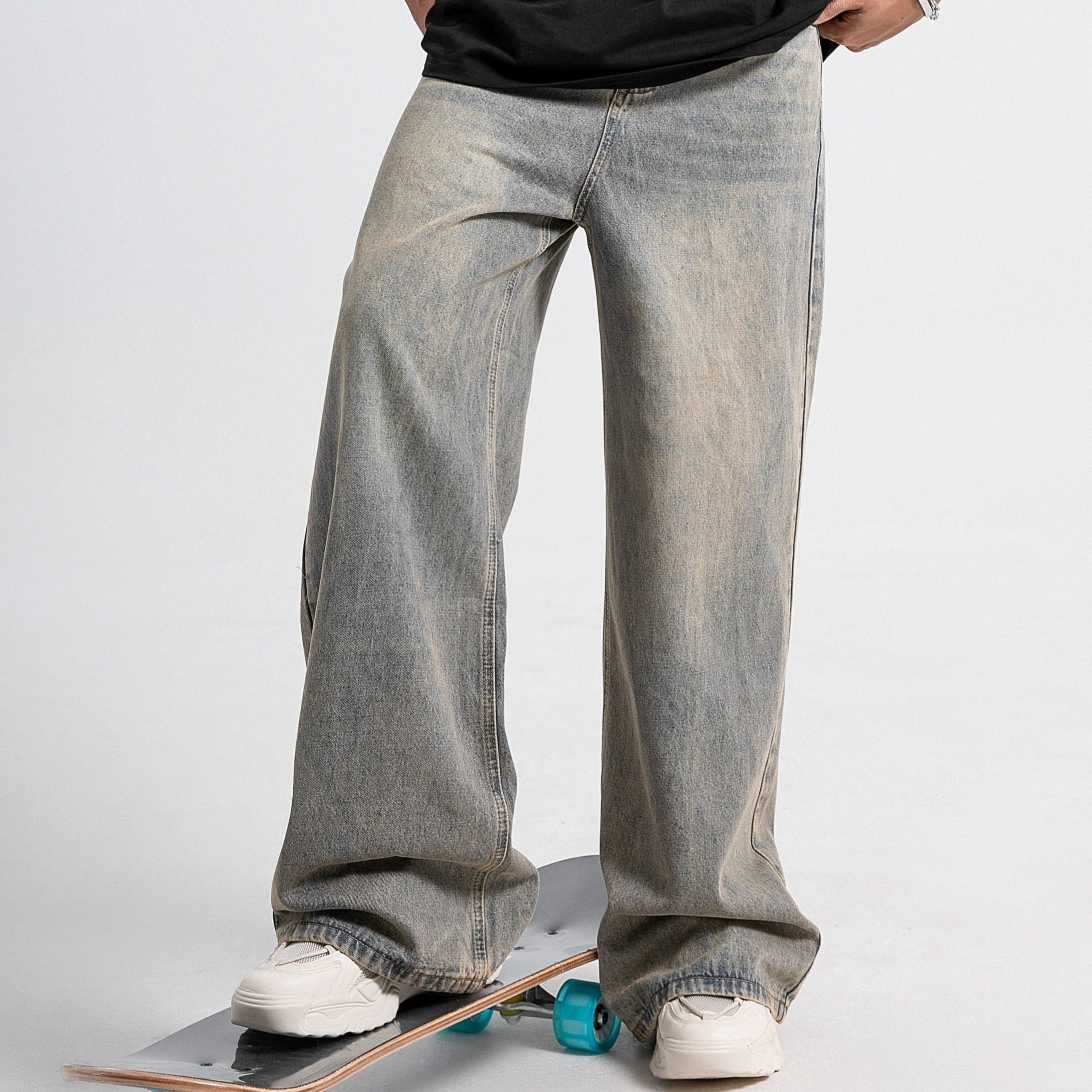 TEMU Men's Casual Denim, American , Men's Loose And Trendy Oversized Trousers, Hanging And Wide Floor Pants