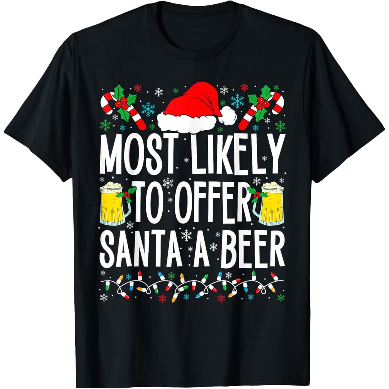 TEMU Humorous Christmas T-shirt For Most To Serve Santa A Beer