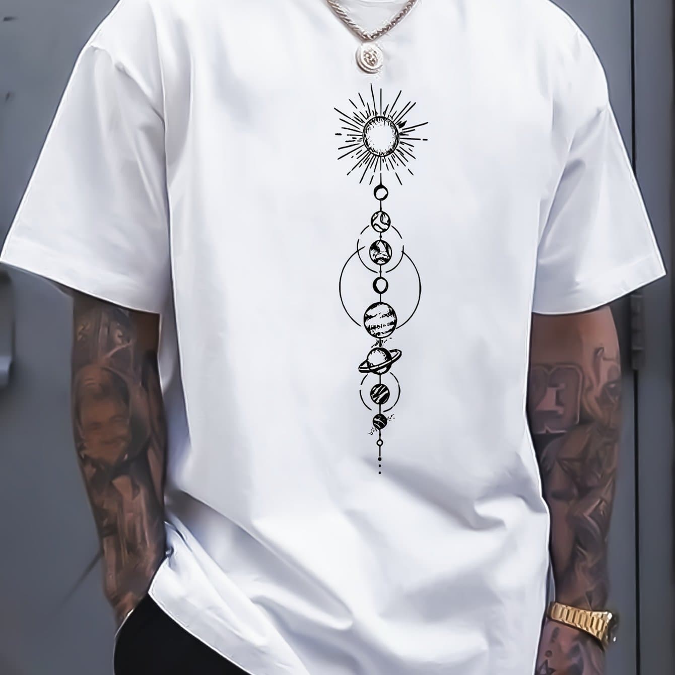 TEMU Men's Fashion Casual Round Neck T-shirt With Front Print Short Sleeve