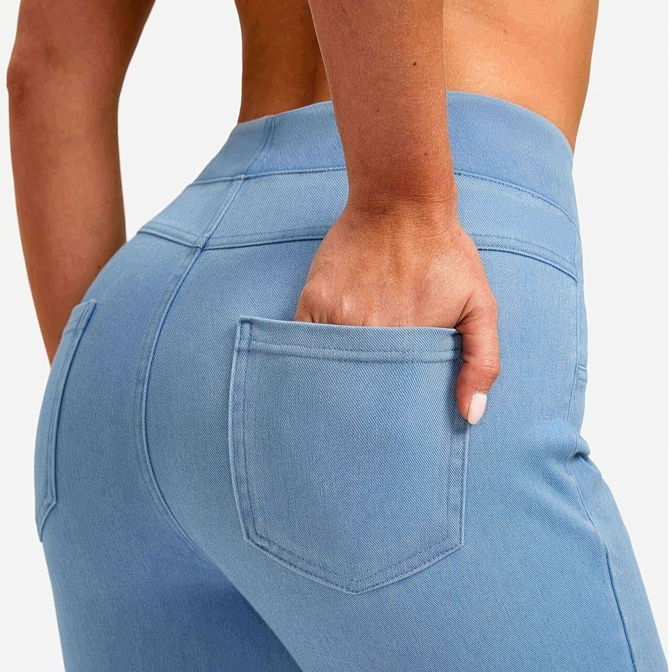 TEMU Women's Vintage Casual Pants, High Waist Washed Skinny Yoga Leggings With Pockets, Slim-fit Versatile Base Layer Pants For Daily Wear, Suitable For All
