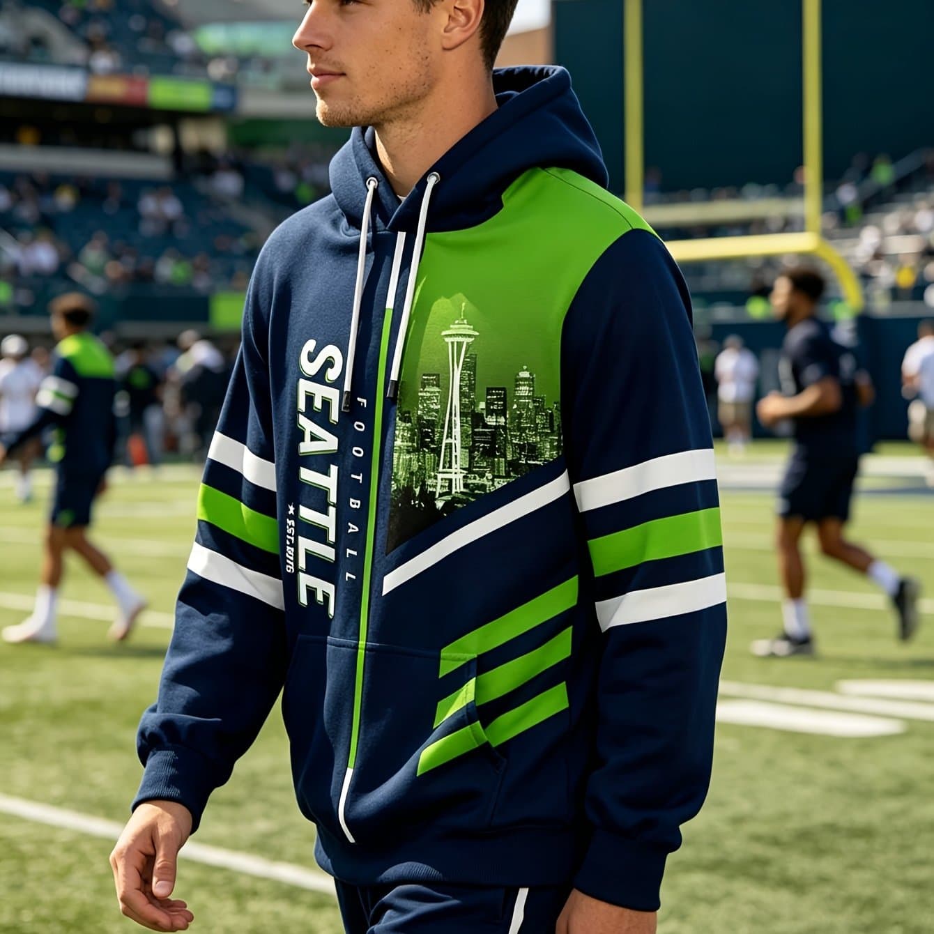 TEMU Men's & Women's Full-body Print Sweatshirt - Scene With Round Neck Pullover, Game Day Outfits, Casual Long Sleeve Hoodie (machine Washable) For Events & - Unisex , Plus Size