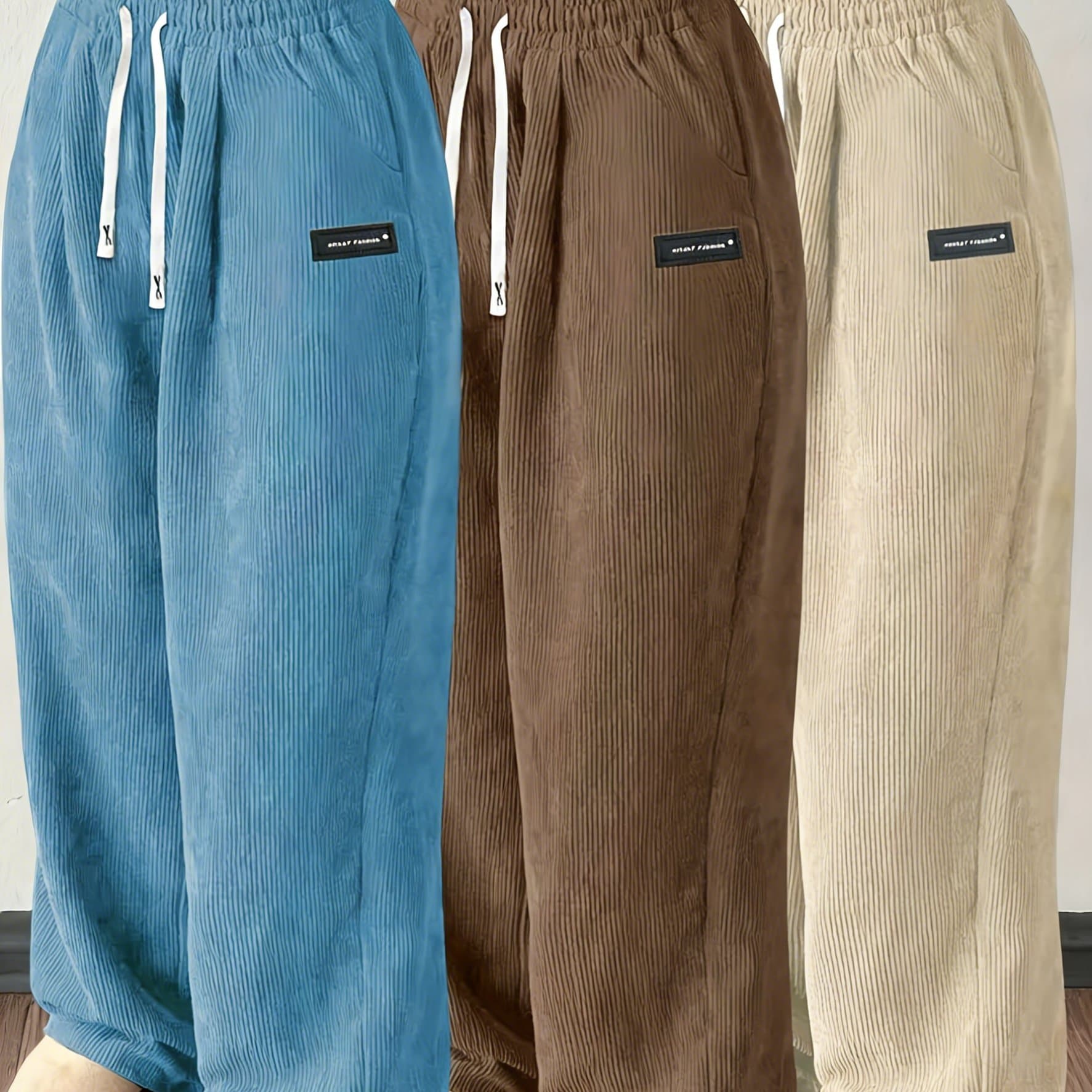 TEMU Foeieraa Christmas Clothes For Women 3pcs [new Autumn Winter Style] Loose Corduroy Casual Pants - Unisex, Trendy Versatile, Straight-leg, Optional, Comfortable Warm