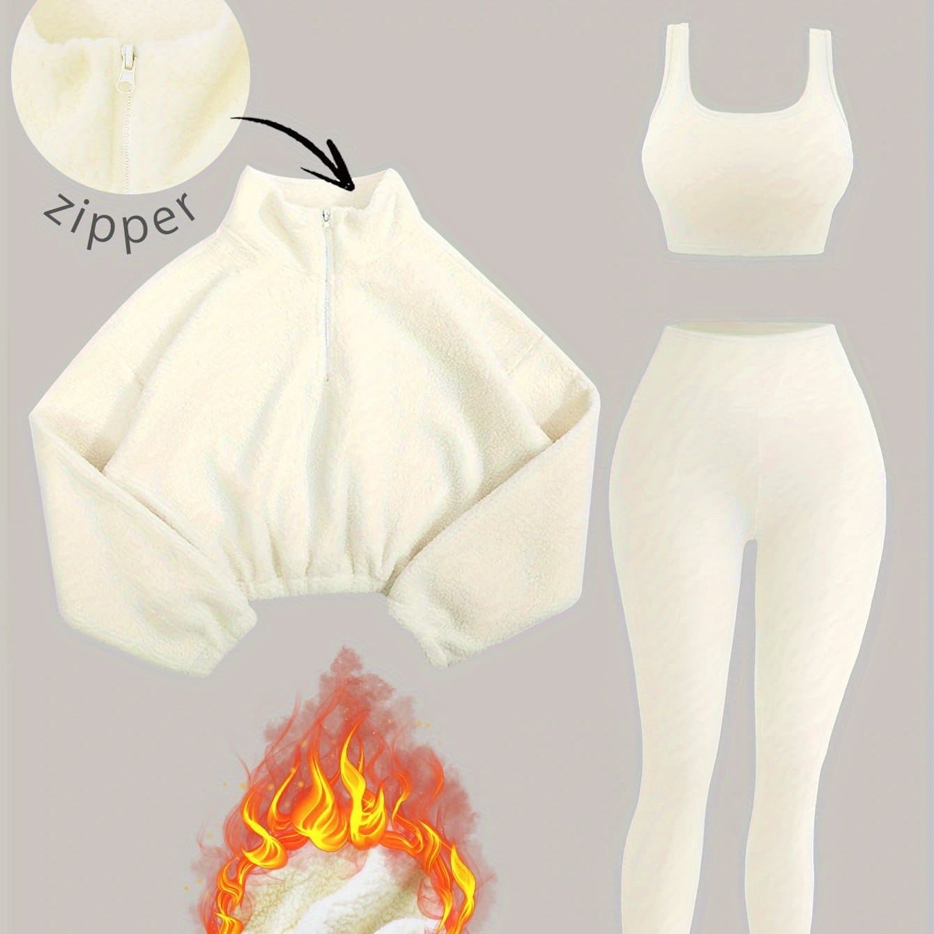 TEMU New Solid Color Stretch Sports Yoga Pants Bra Half-zip Sweatshirt Yoga Outfit Set Autumn Winter Three-piece Set No Accessories