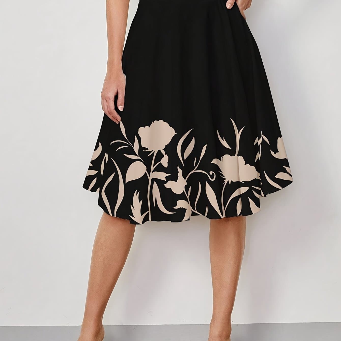 TEMU Women's Elegant Floral Print A-line Midi Skirt Autumn