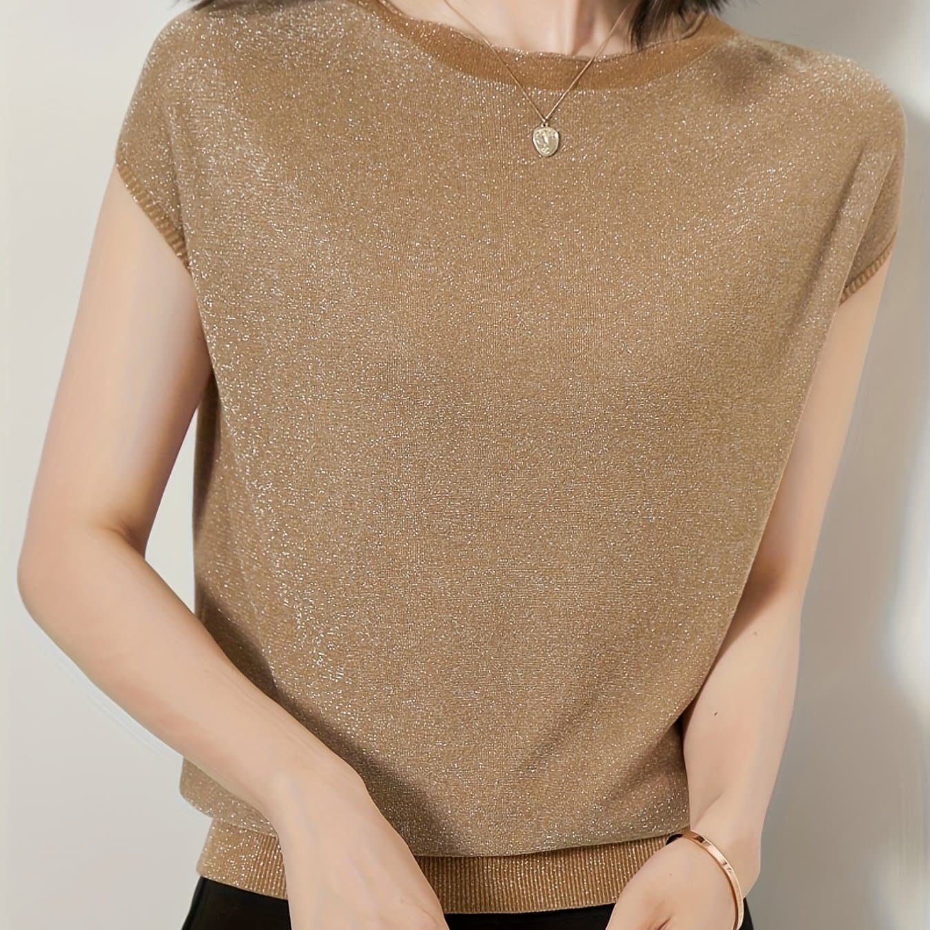 TEMU Ice With Metallic Threads, Refreshing, Loose, Comfortable, And Minimalist.