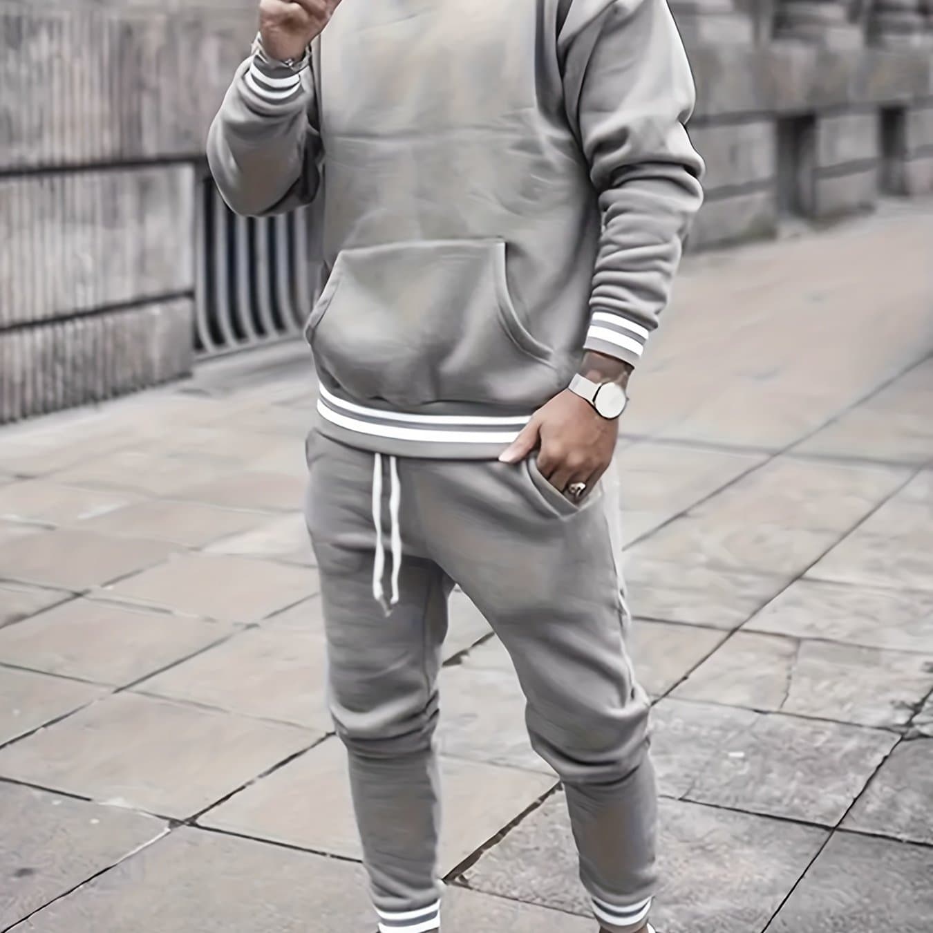 TEMU Men's 2pcs Outfits, Casual Hoodies Long Sleeve Pullover Hooded Sweatshirt And Sweatpants Joggers Set For , Men's Clothing, Plus Size
