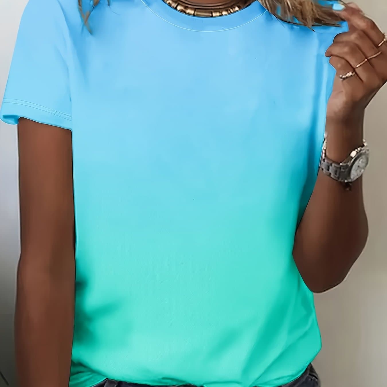 TEMU Plus Size, New 2025 Spring/summer Women's Clothing, Cross-border European And American Women's Fashion, Casual Round Neck Short Sleeve Loose Layer T-shirt - For Daily/, Machine Washable