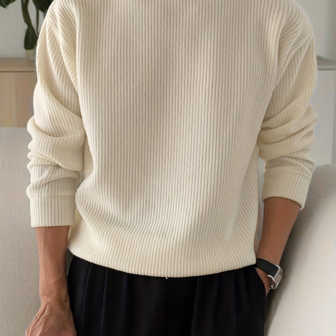 TEMU Men's Spring/autumn Knitwear Long Sleeve Ribbed Loose Fit T-shirt, 's Crew Neck Knit Pullover, Casual Fashion Sweatshirt