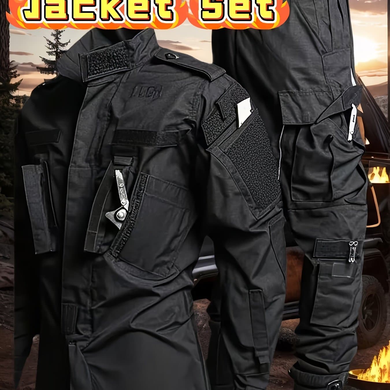 TEMU 2pack Tactical Cargo Pants And Outdoor Jacket Set For Men Durable Hunting Gear Lightweight Outdoor Cargo Suits For Training Hiking Camping
