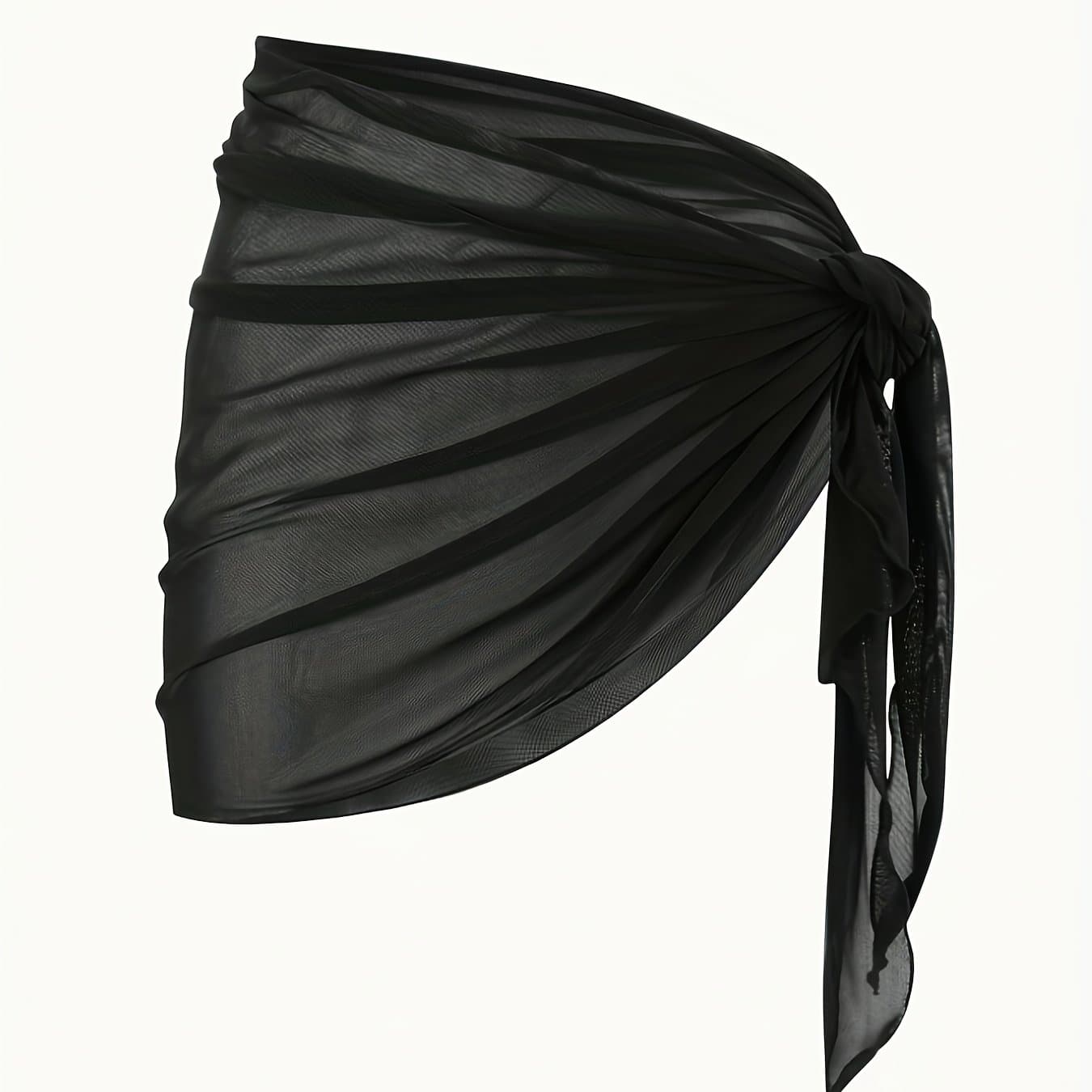 TEMU Summer Beach Swim Essential, Solid Color Mesh Cover-up Skirt With Side Ties