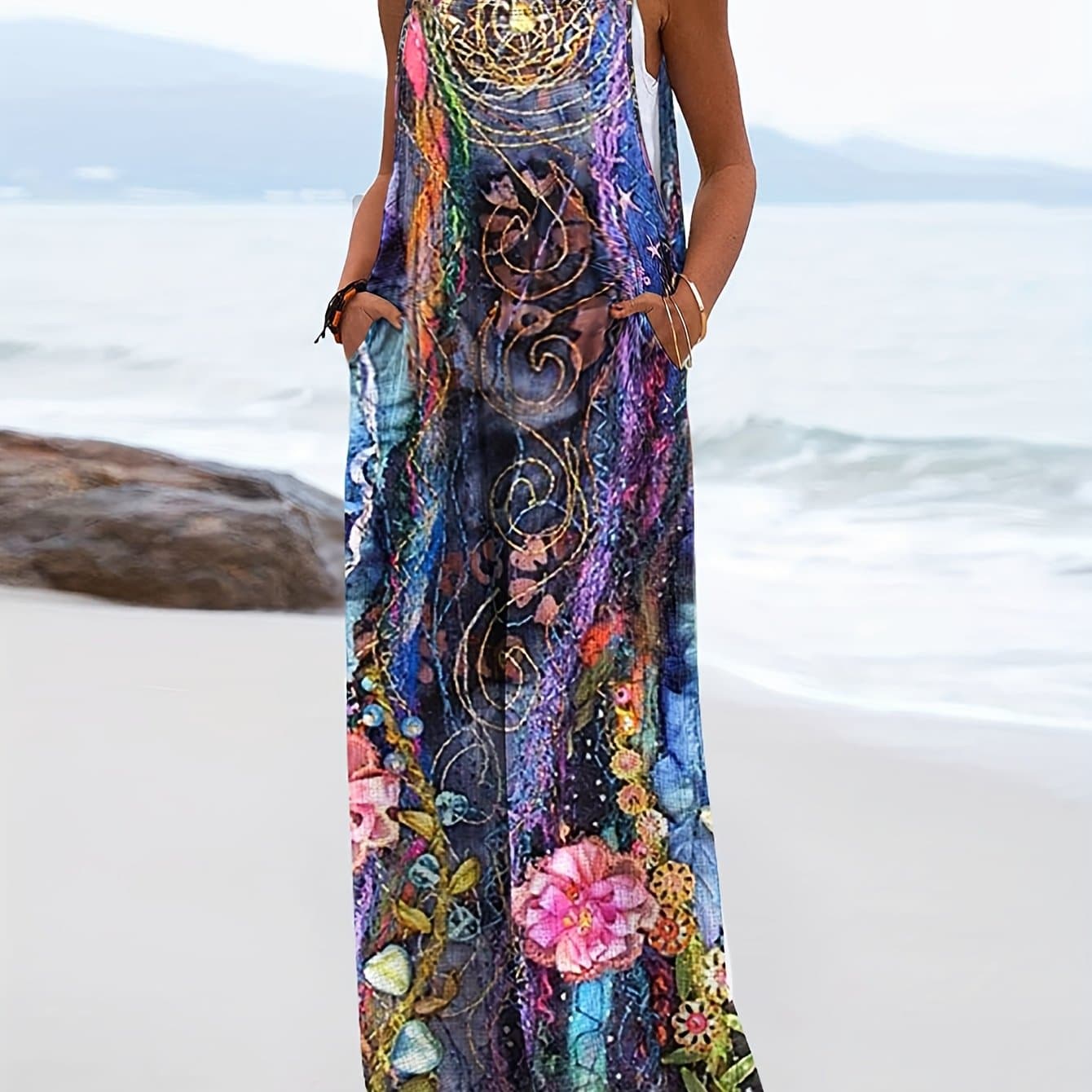 TEMU Spring/summer Versatile Ethnic Style Colorful Printed Overalls