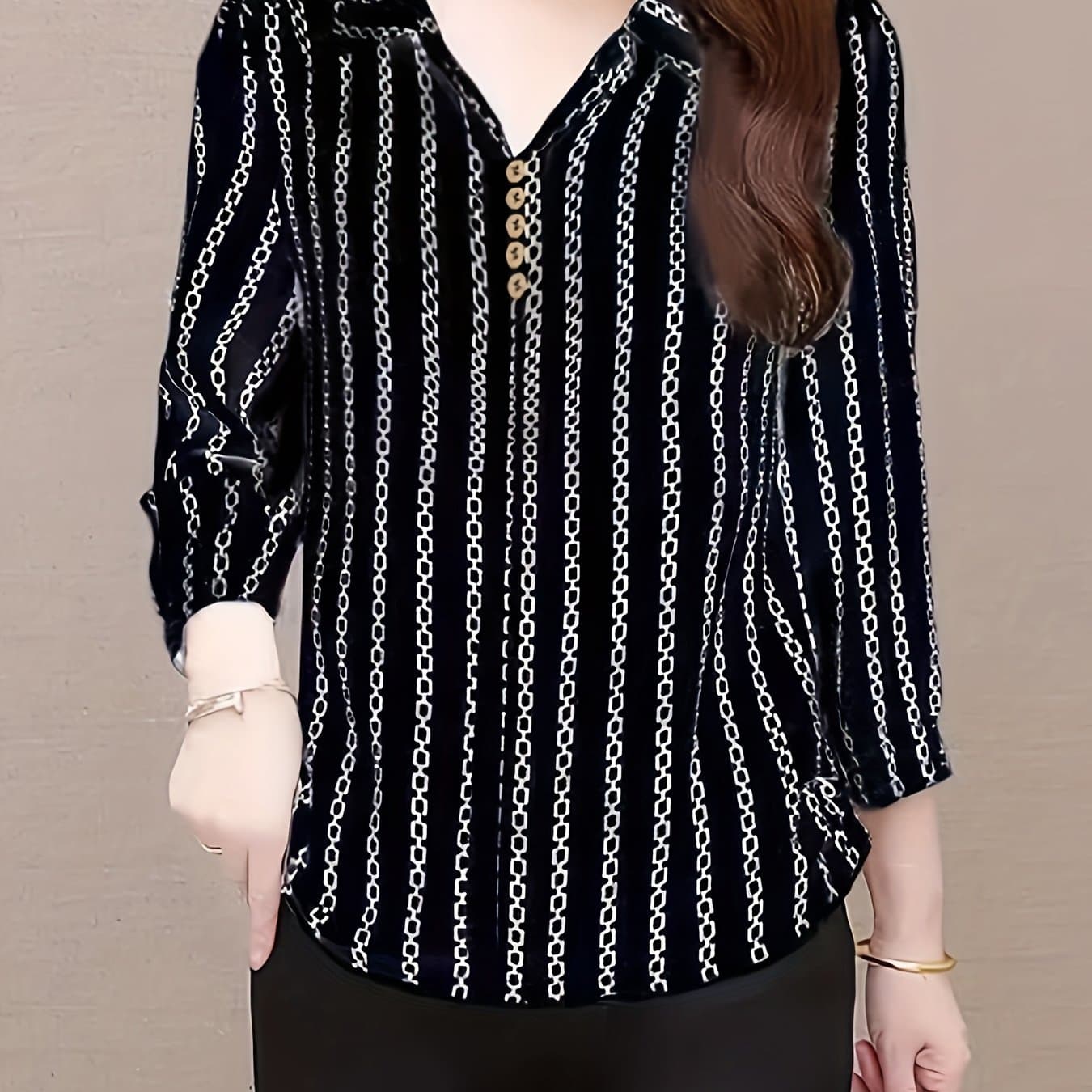 TEMU Fashion Printed 3/4 Sleeve Blouse, Women's