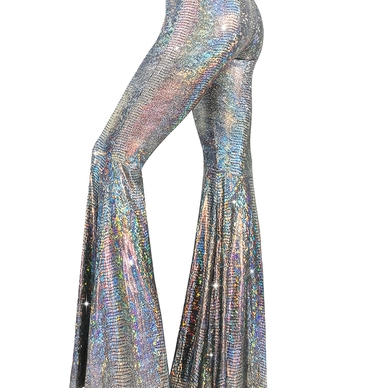 TEMU Women's Coated Flared Pants, Shiny High-waist Nightclub Outwear, Oversized Flare Leg Trousers