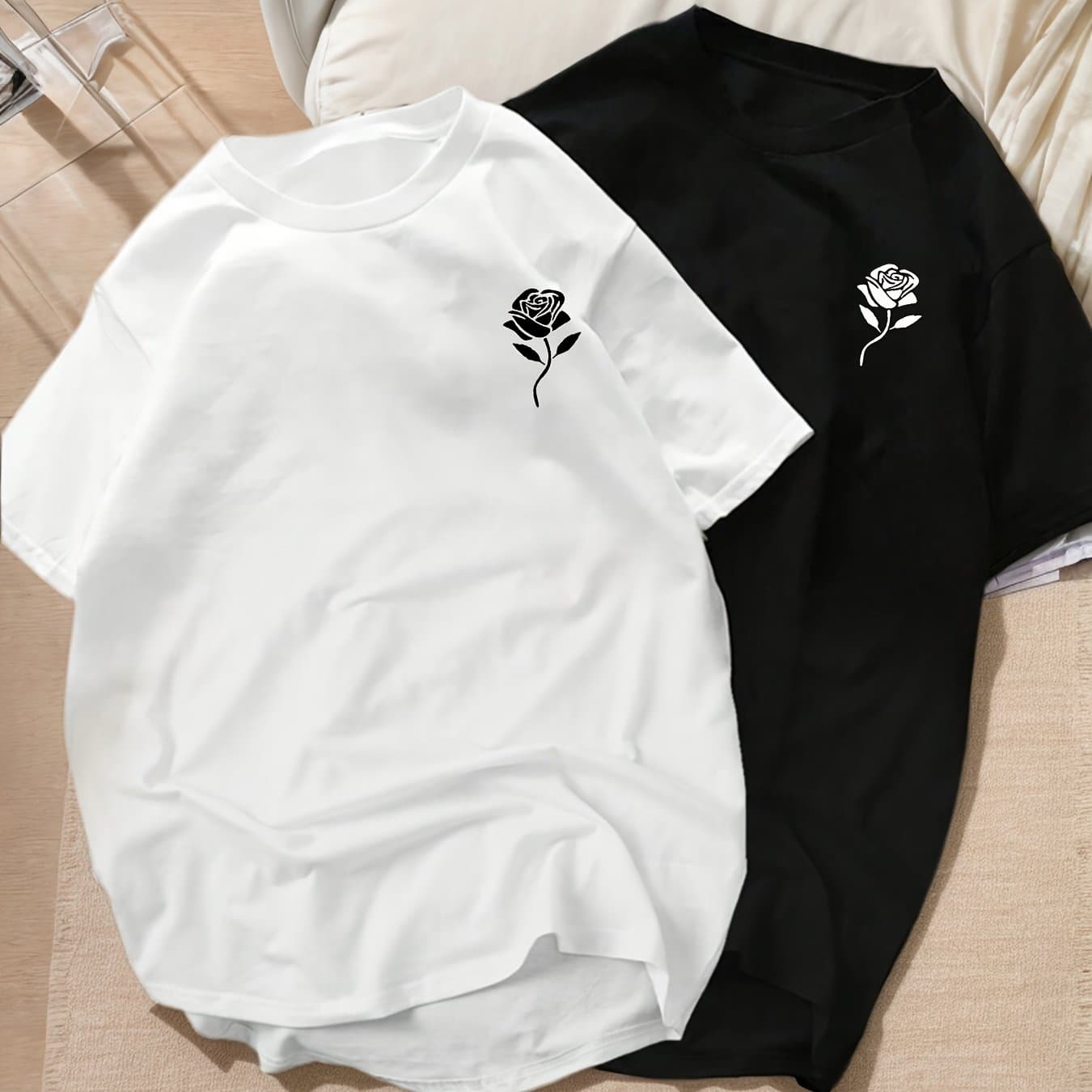 TEMU Men's Casual Floral Print Crew Neck Short Sleeve T-shirt 2pcs
