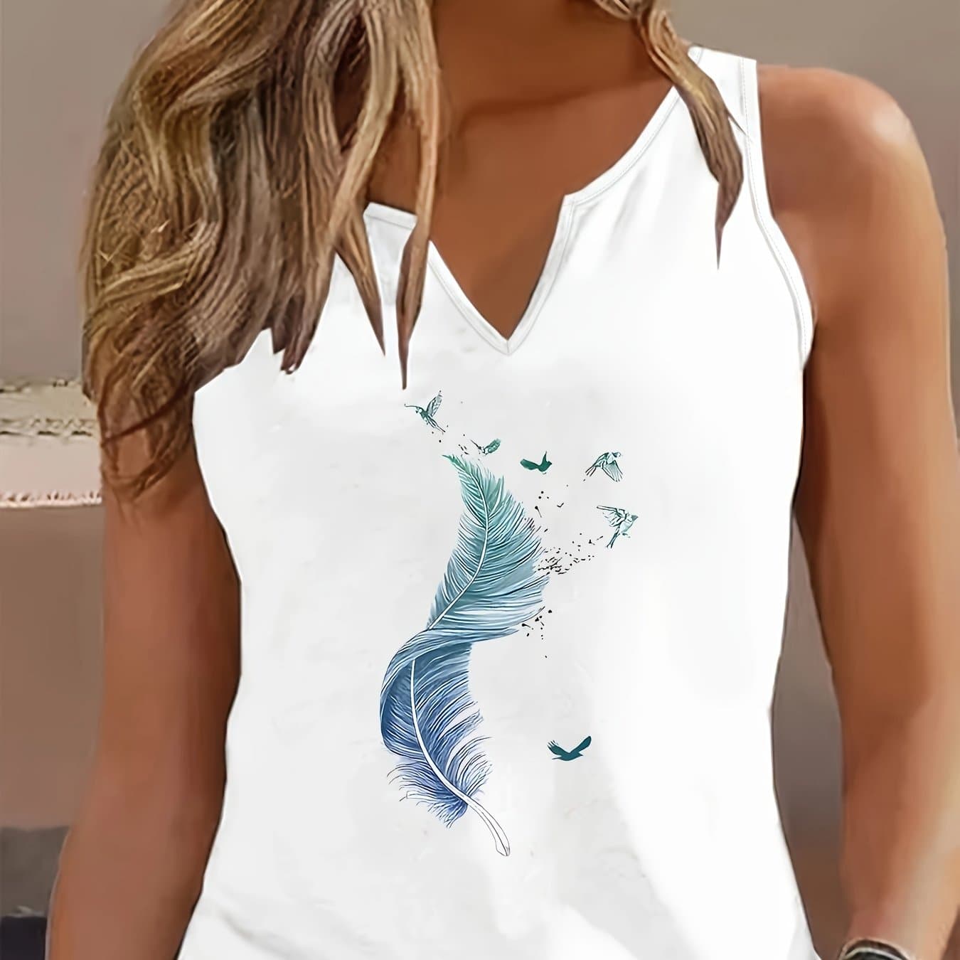 TEMU Letter Print Tank Top, Sleeveless V Neck Casual Top For Summer And Spring, Women's Clothing