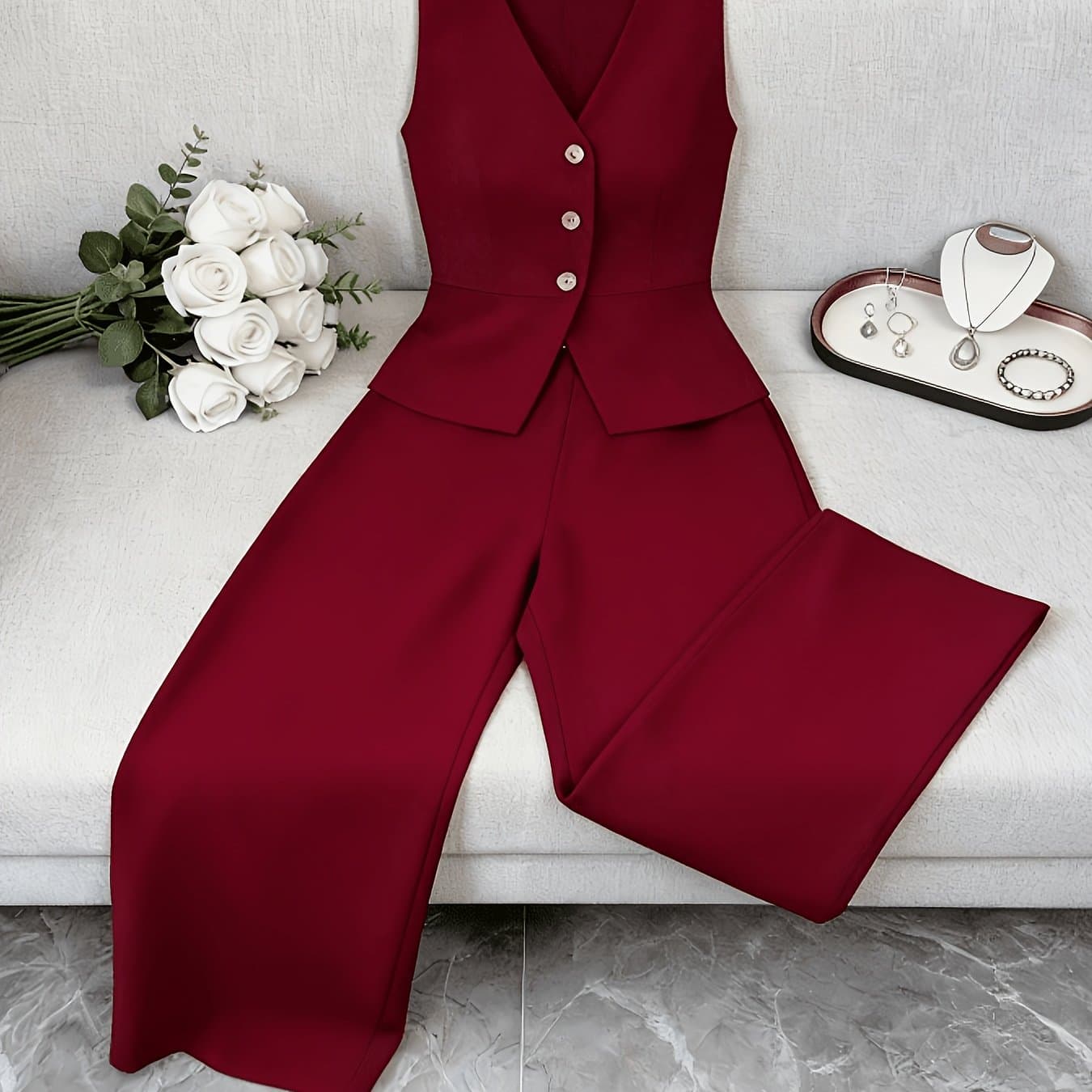 TEMU Elegant Sleeveless Top And Pants Set For Women, Business Commuter Style, Suitable For All And Office Wear. Teacher's Uniform