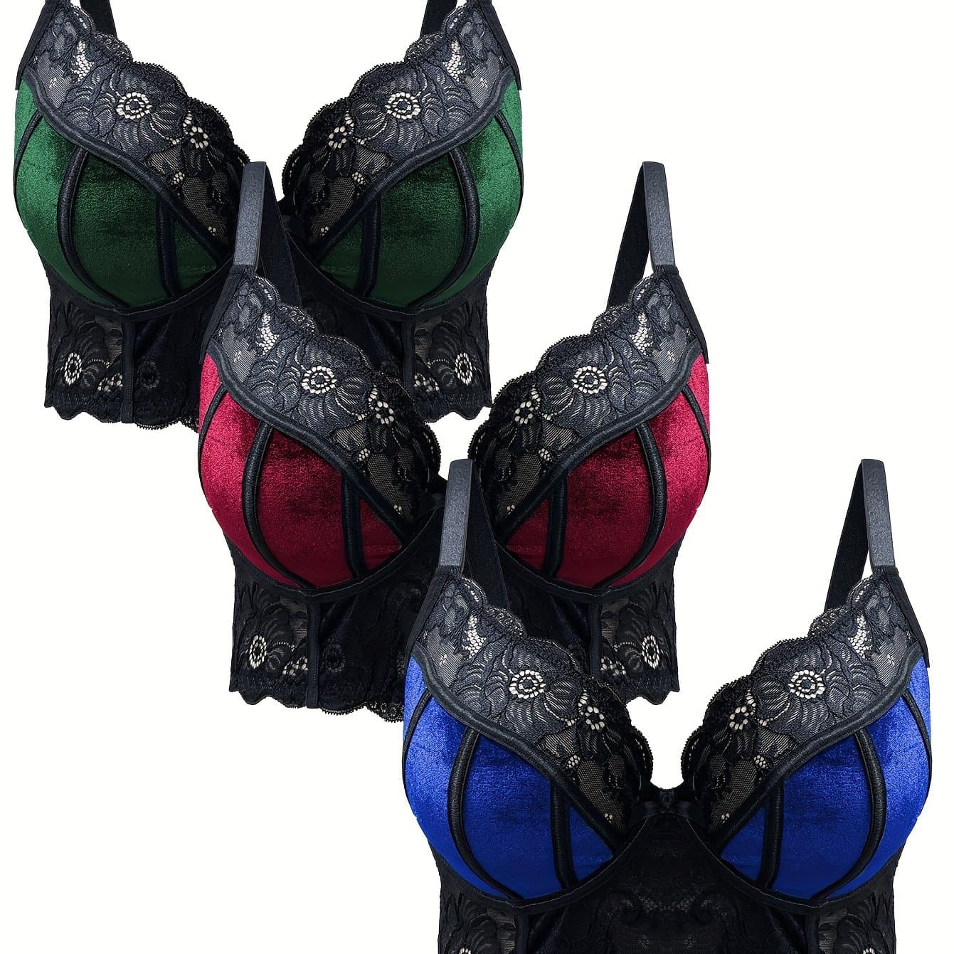 TEMU Plus Size Sexy Lace Splicing Underwire Bra Set Of 3
