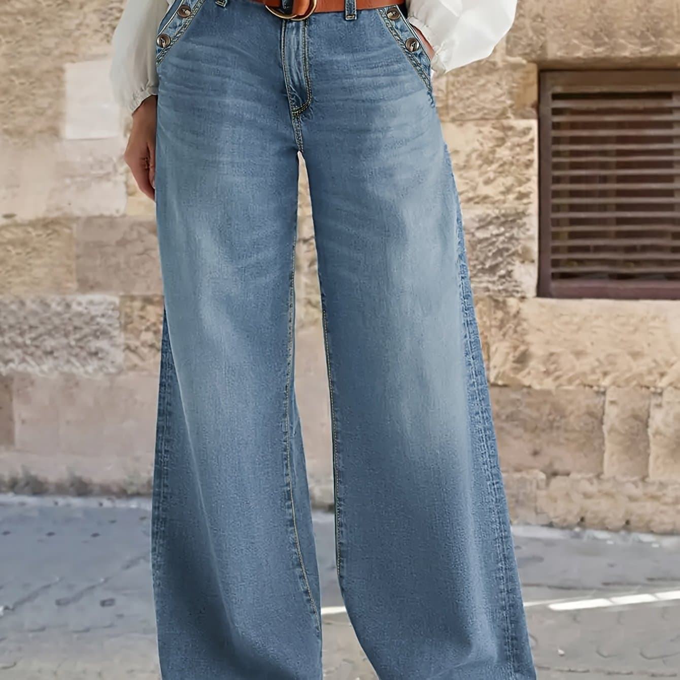 TEMU Women's Casual Wide Leg Pants, With Built-in Zipper At And Durable Practical Pockets For Comfortable Daily Wear