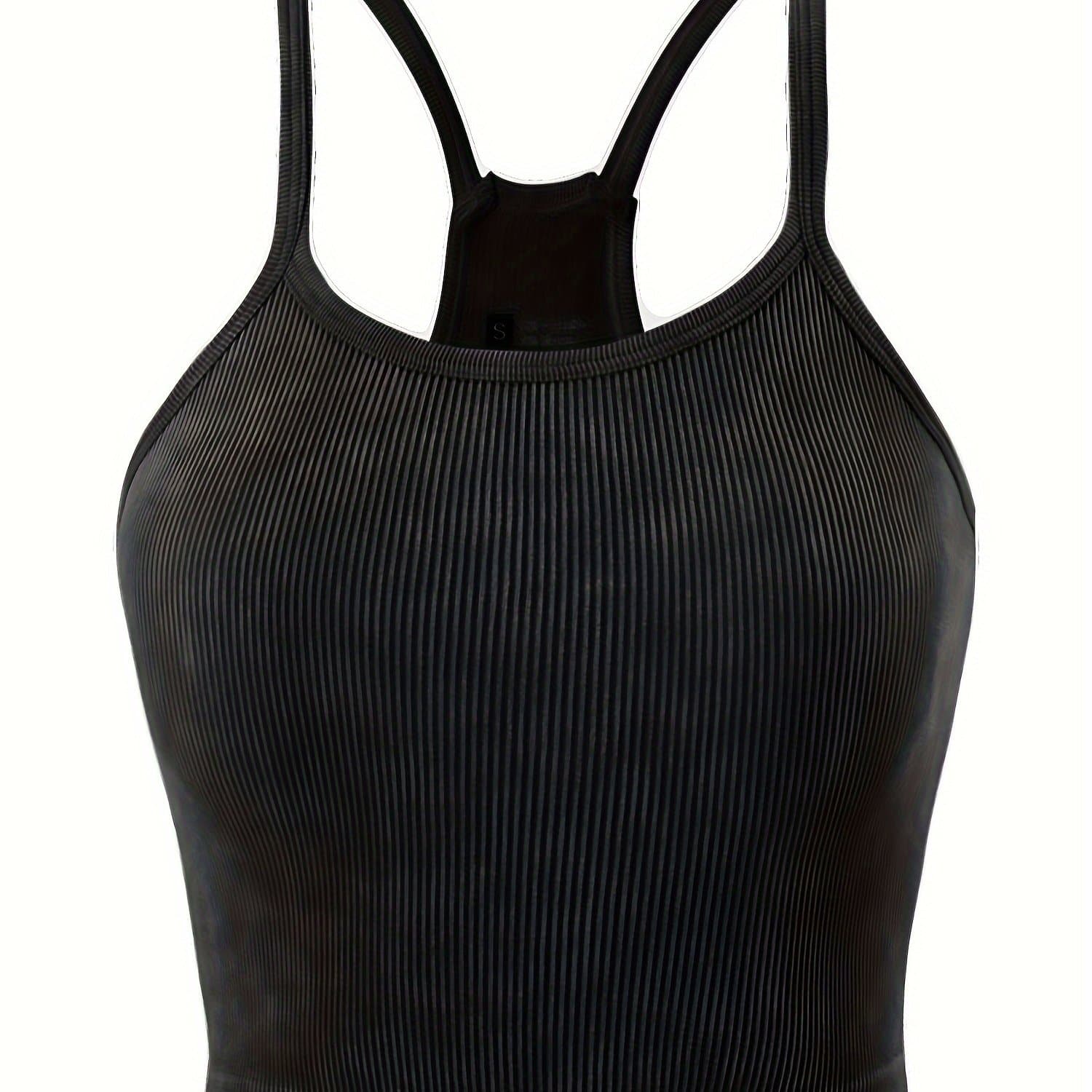 TEMU Fly Washed Seamless Ribbed Camisole Racerback Crop Top Basic High Stretch Top Casual Women's Tops