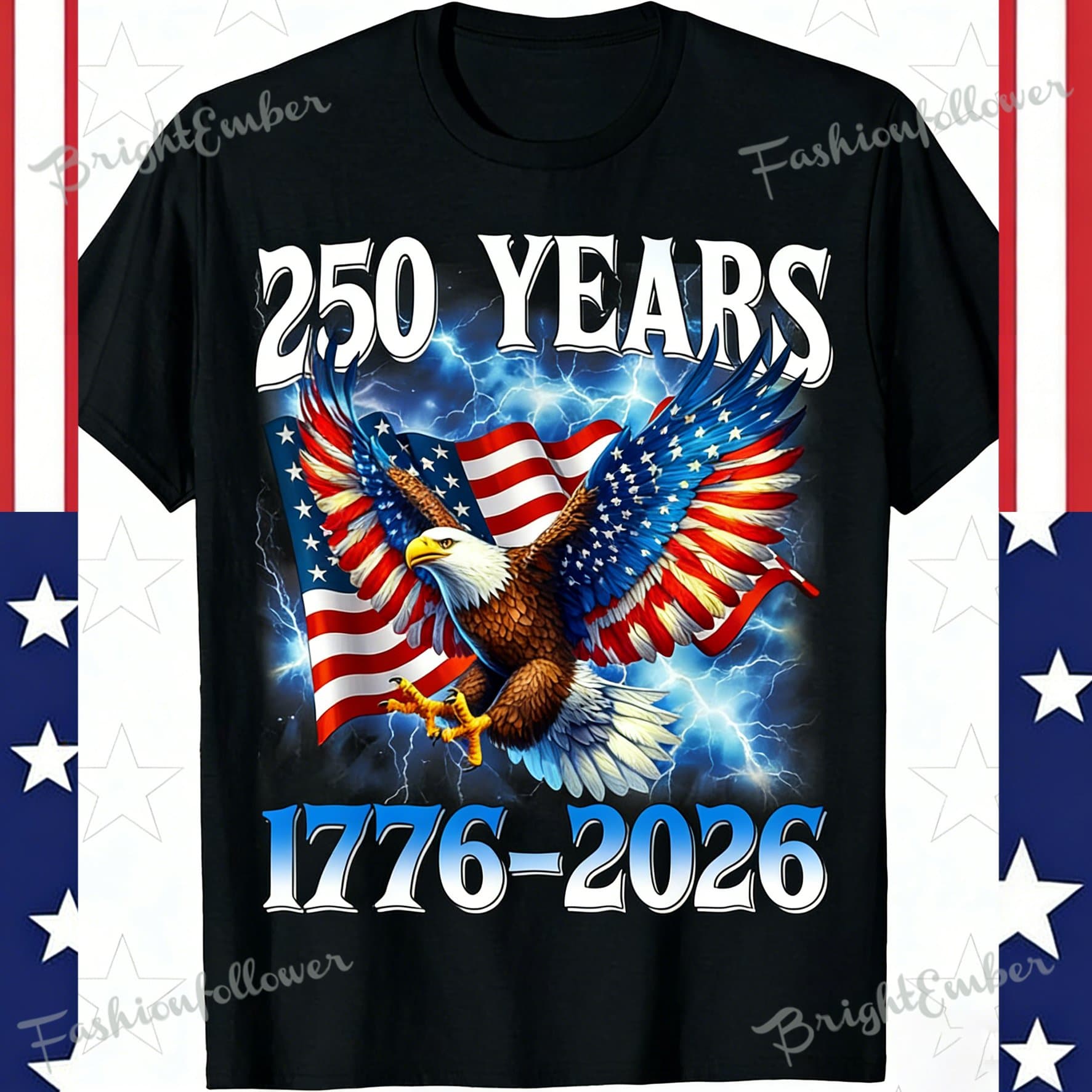 TEMU 250 Years America Anniversary T-shirt | 250th , Birthday July 4th, American Flag 250th Anniversary, Casual Crew Neck, Medium Stretch Fabric, Printed With Heat Transfer