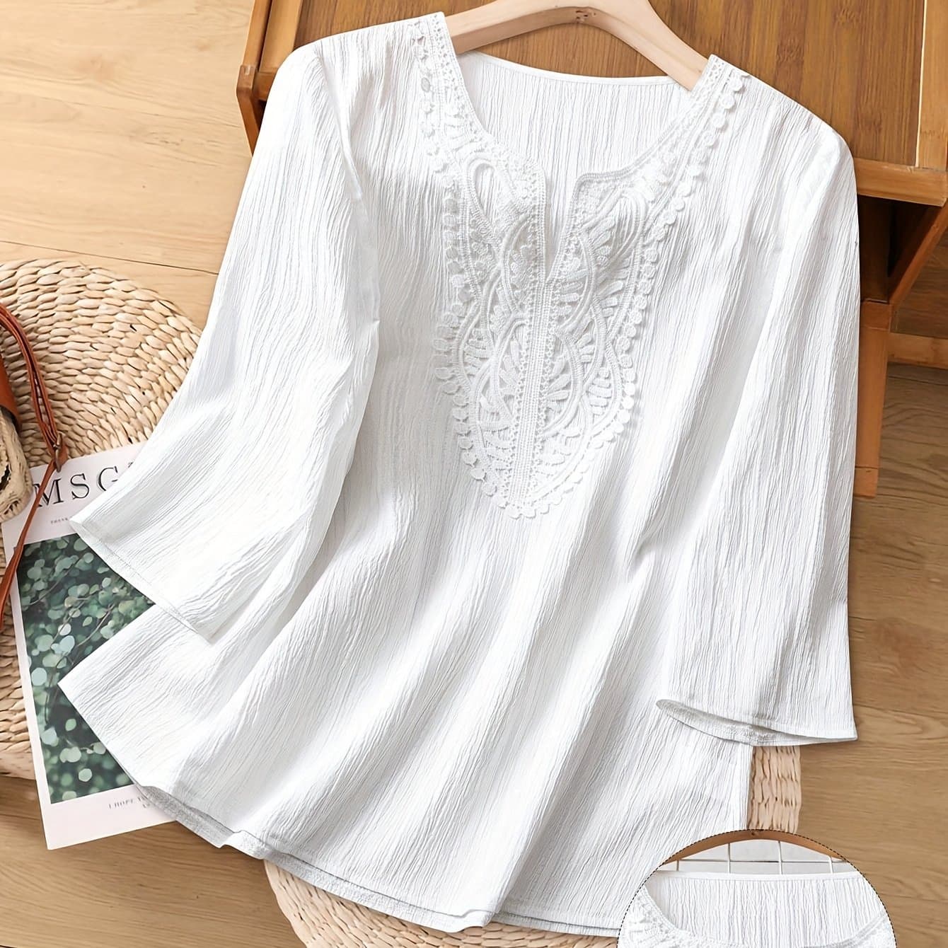 TEMU European And American Autumn-winter-spring New Craft Fabric Random Cut V-neck Elegant Casual Shirt