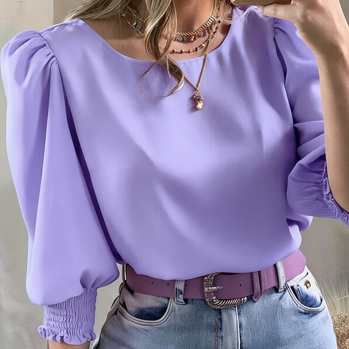 TEMU 2503 Women's Casual Minimalist Solid Color Shirt Top