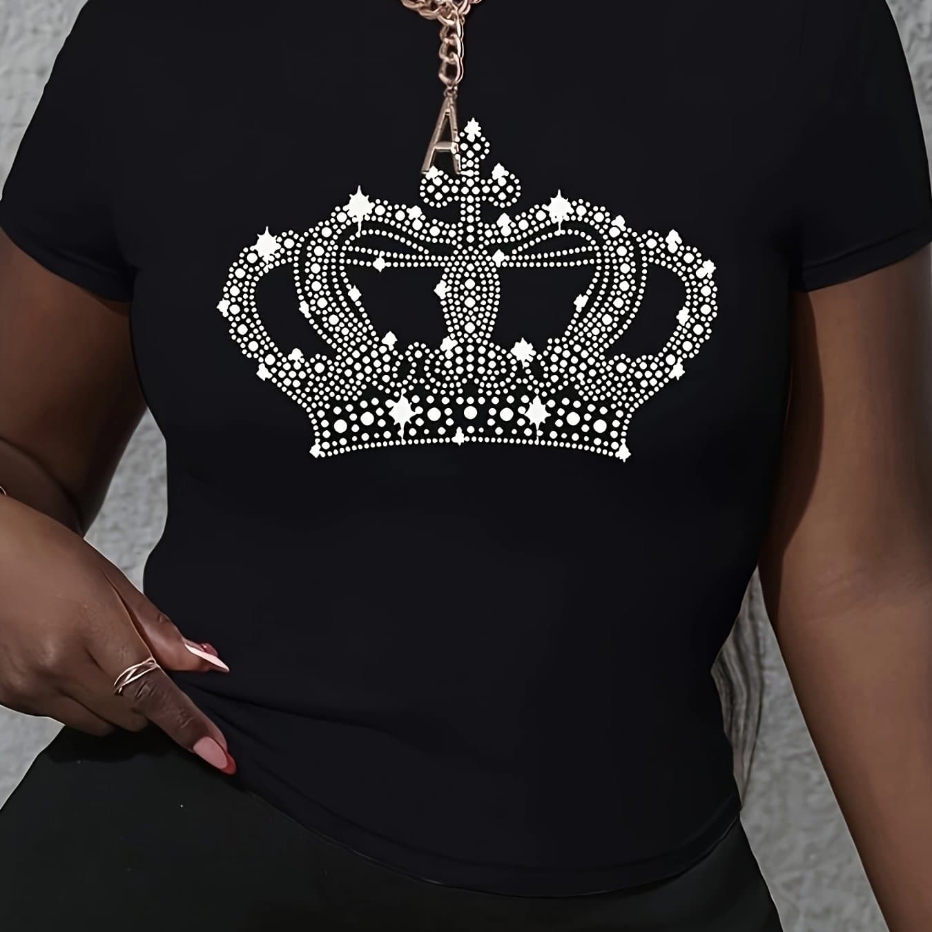 TEMU T-shirt Included, Plus Size Casual Women's T-shirt For Spring And Summer, Round Neck Short Sleeved, Loose And Comfortable, Outside With Women's Home Clothes