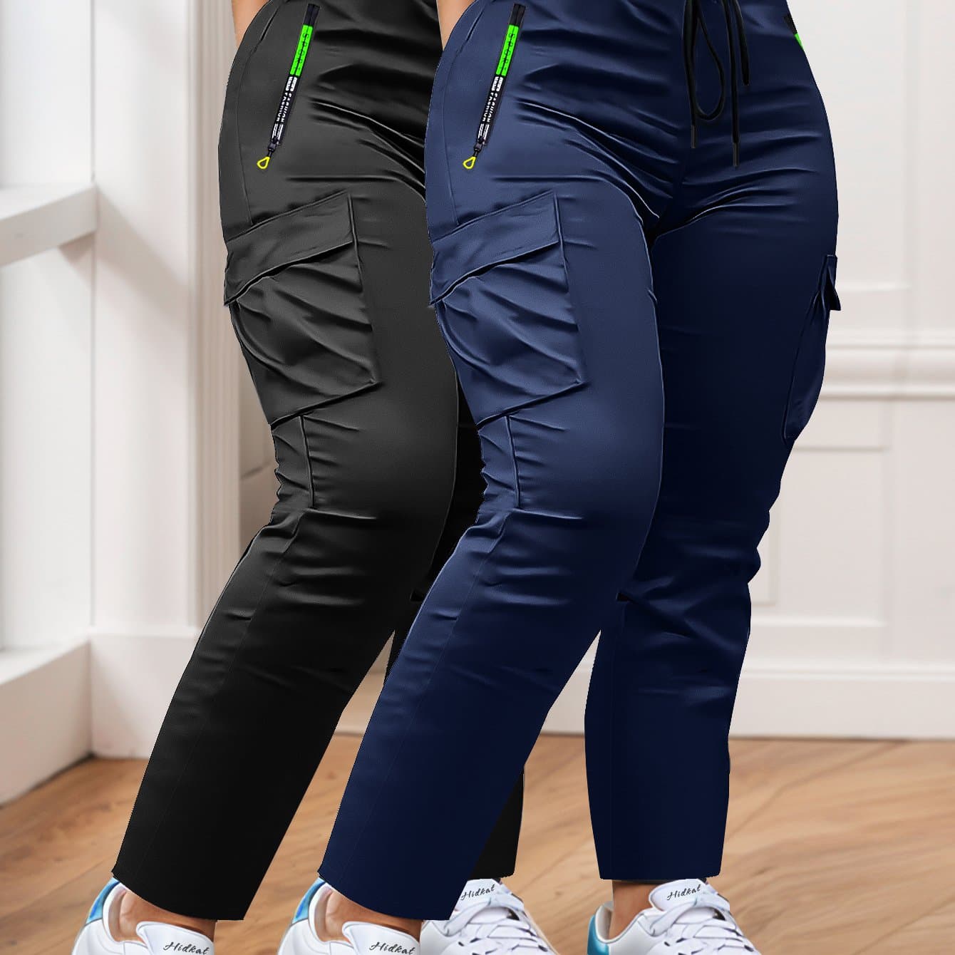 TEMU 2-pack Of Women's Multi-pocket Slim Cargo Pants, Drawstring Zip , Straight Leg Casual Trousers, Suitable For Outdoor Sports, Everyday Wear, And Dates