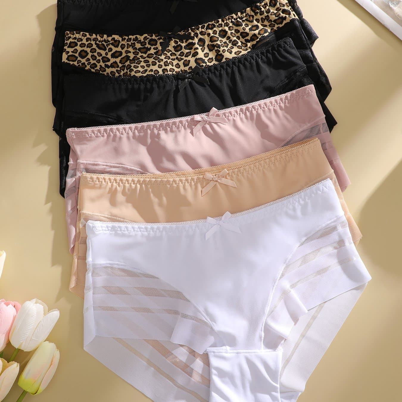 TEMU 6pcs Seamless Panties For Woman Low-waist Briefs Lace Underwear Comfortable Lingerie