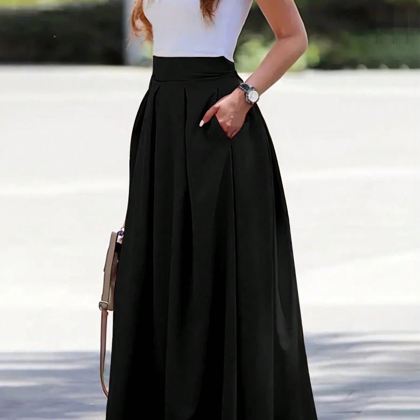 TEMU A Lady's Midi Skirt, Stylish And Machine Washed