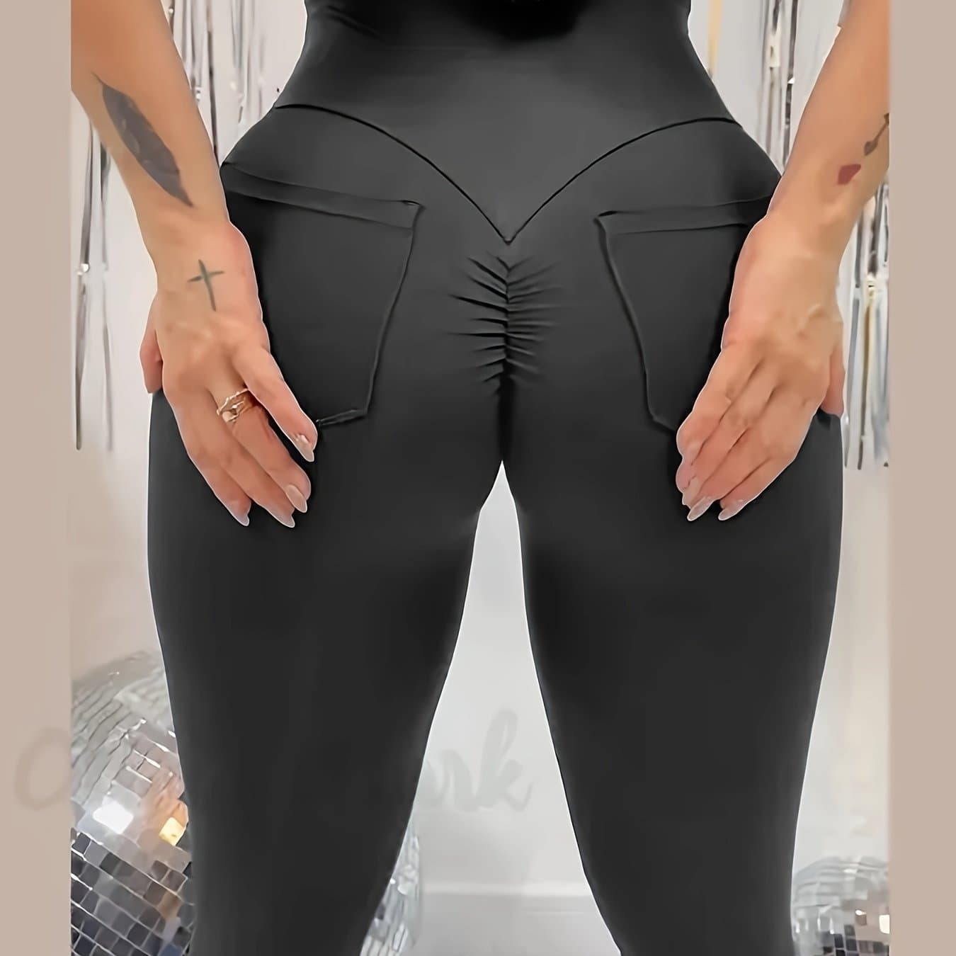 TEMU Women's Plus Size High-waist Yoga Leggings With Pockets - Stretchy, Butt-lifting Pants