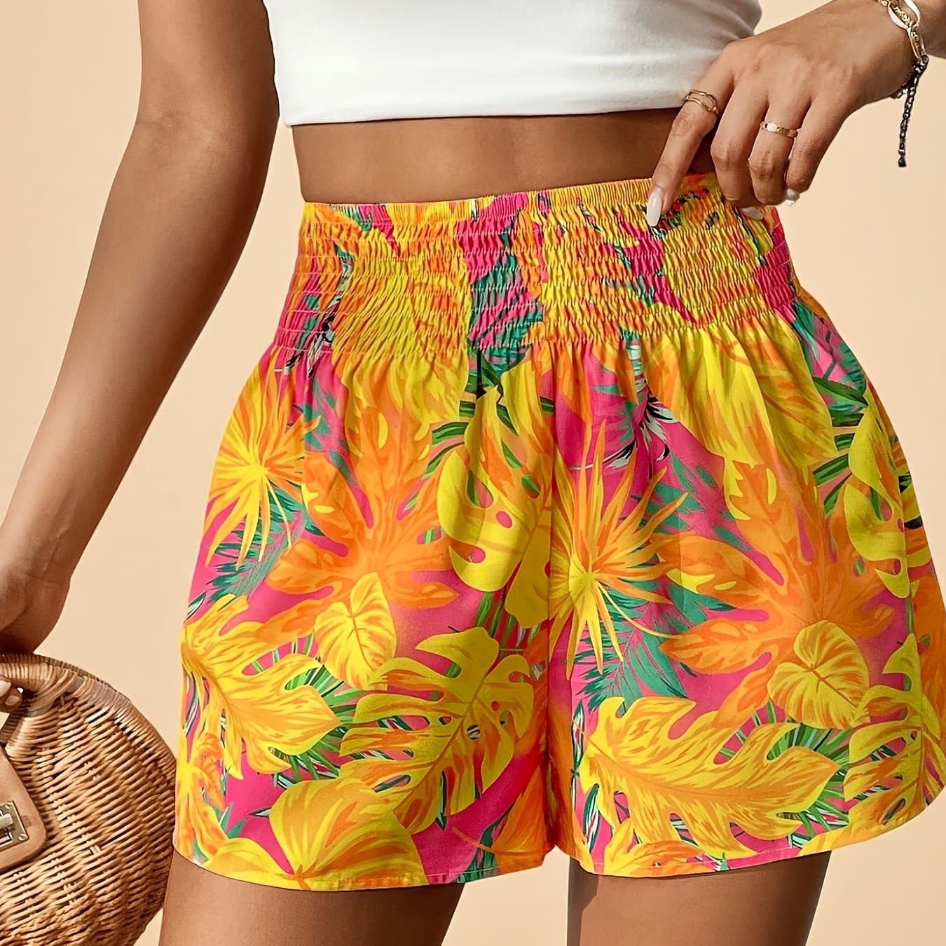 TEMU Zd260114059 Directional Style Beach Women's Tropical Print Short Shorts