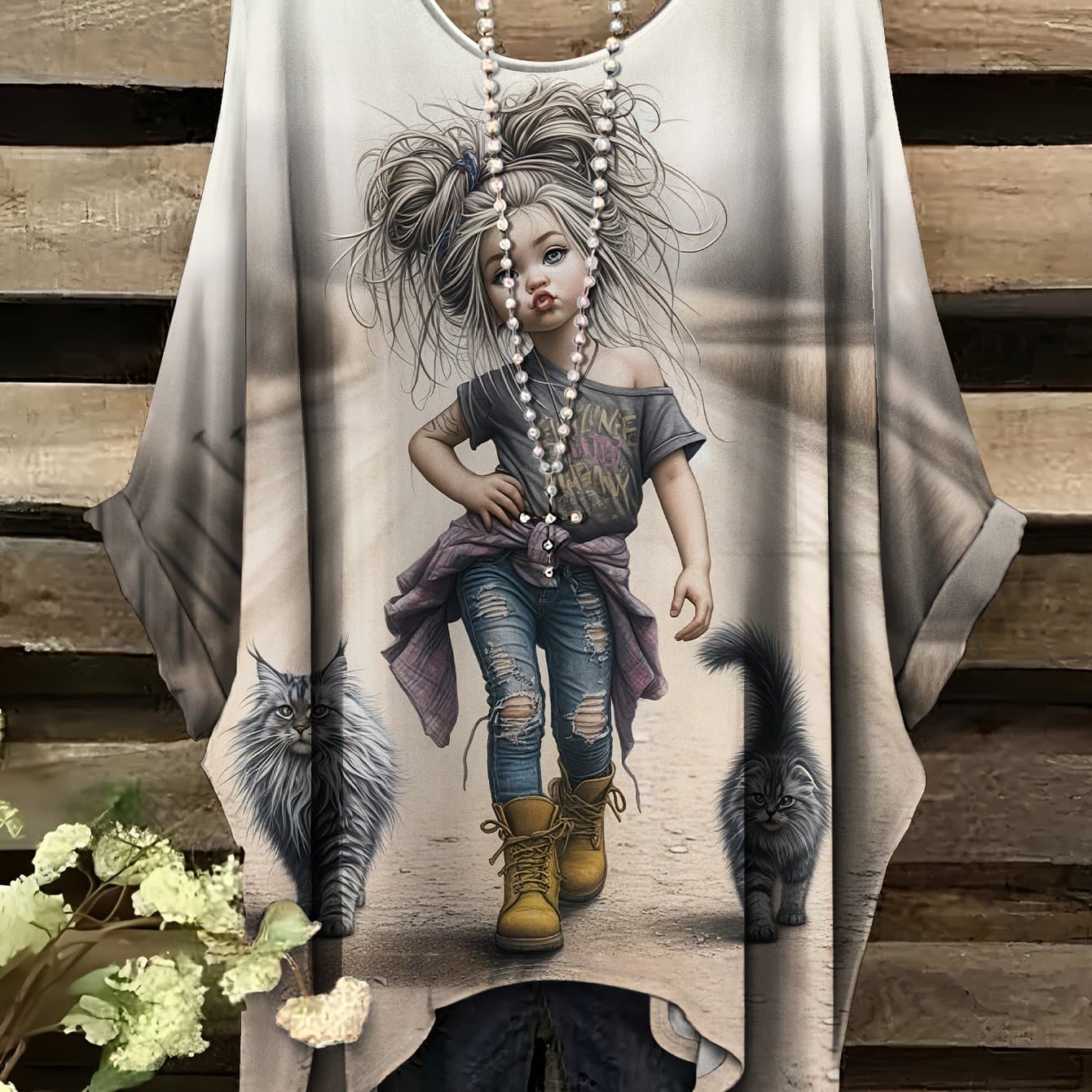 TEMU Plus Size, Summer Fashion New Arrival Plus Size Round Neck Print, Casual Elegant Comfortable Tailored Women's Round Neck Short Sleeve T-shirt, No Accessories
