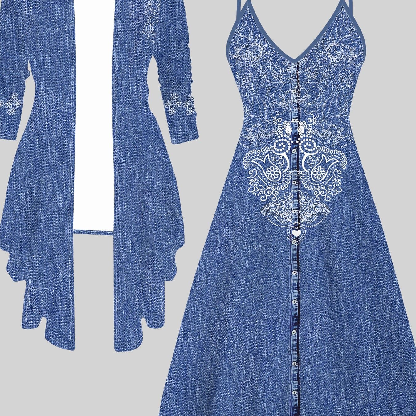 TEMU This Two-part Ensemble Includes A 3d Printed Totem Coat With Long Sleeves Suitable For All And A Halter Dress, Showcasing , , -back, Fashionable, And Design