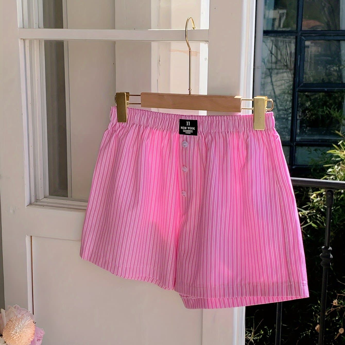 TEMU Striped Print Button Decor Shorts, Casual Elastic Waist Shorts For , Women's Clothing