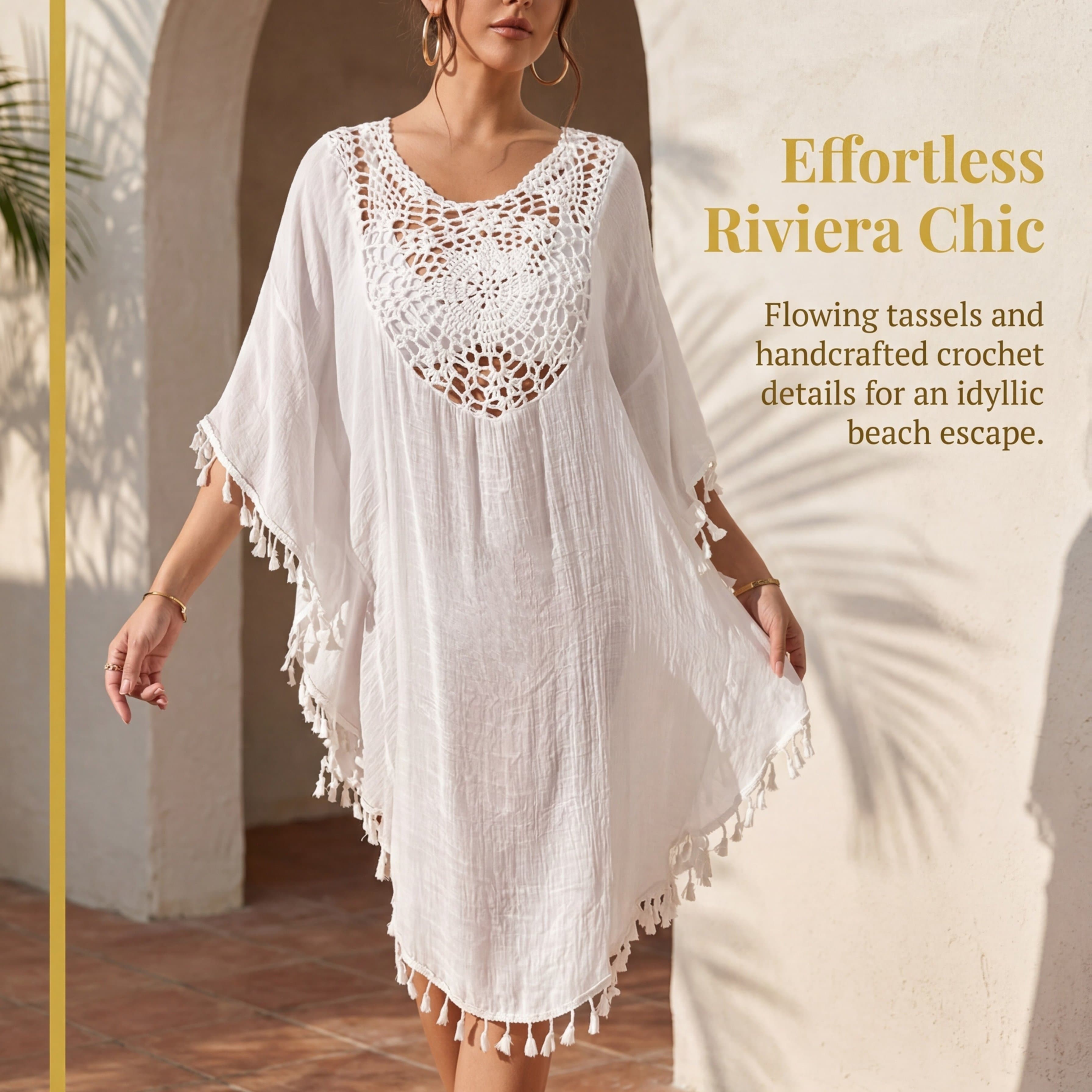 TEMU New Summer Crochet Stitching Tassel Swimsuit Cover-up