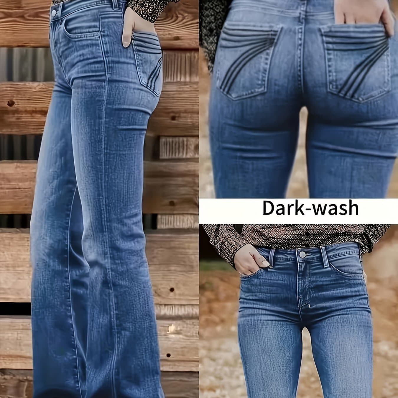 TEMU 2026 New Women's Casual Attire Jeans, Casual Pants, Comfortable And Breathable Jeans, Blue Embroidered , Loose Wide-leg Stretch Jeans