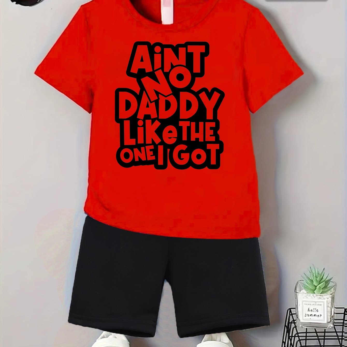 TEMU 2pcs Set- Kids Short-sleeve Shorts Set Ain't No Daddy Like The 1 Print Tshirt 100% Cotton Two-pieces Sets, Perfect For Outdoor