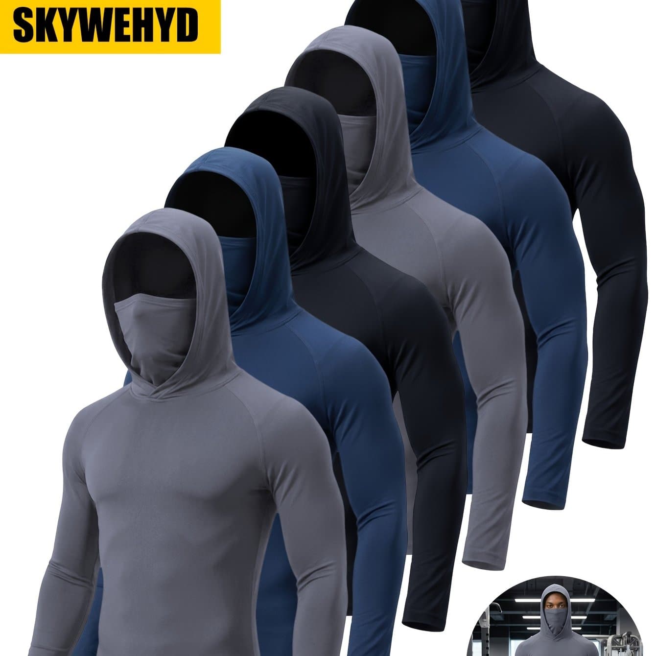 TEMU 6pcs Men's Outdoor Hoodie With Windproof Face , Shaping Body, Breathable And Quick Drying, Essential T-shirt For Outdoor Travel, Fishing, Outdoor Exploration, And Exercise.