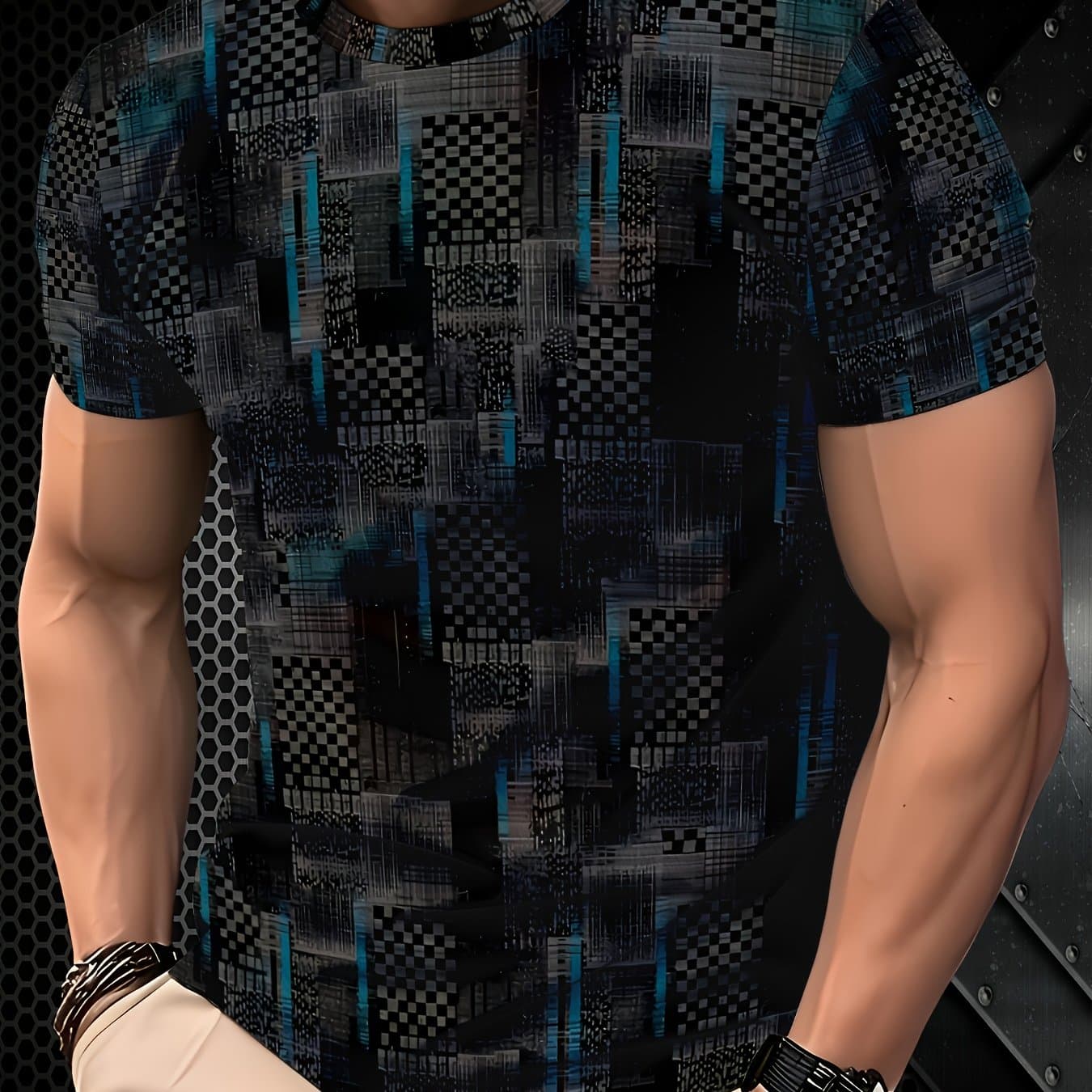 TEMU Gray-black Vintage Style Men's Fashion T-shirt