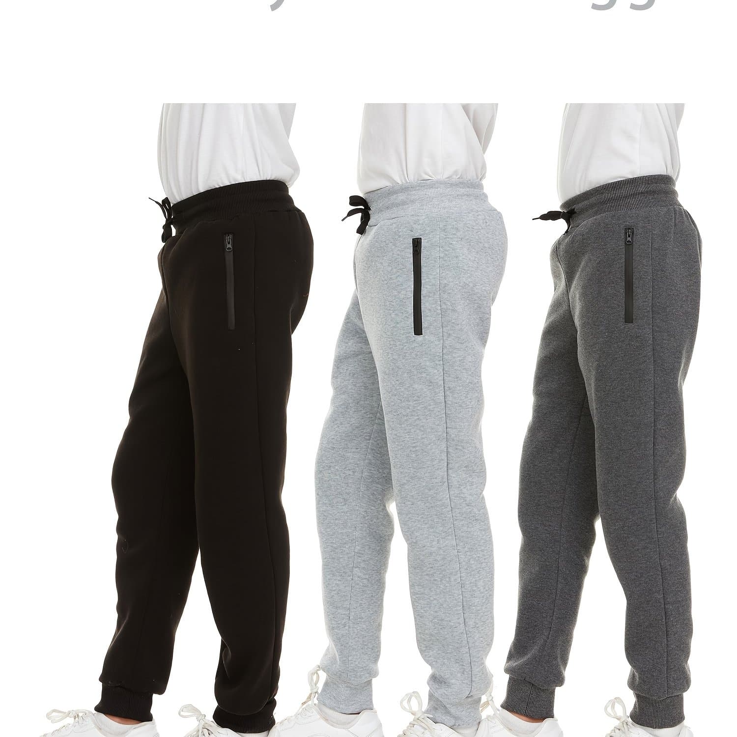 TEMU 3pk Boys Sweatpants Athletic Workout Kids Clothes Boys Joggers Pants With Zipper Pocket And Drawstring Size 4, Perfect For Outdoor