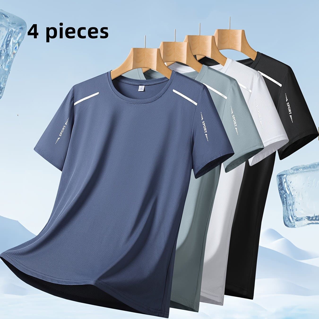 TEMU Men's Quick- T-shirt 4-pack - Breathable Moisture-wicking Round Neck Short Sleeve Top, High Cool And Comfortable Quick-drying Fitness T-shirt, Summer Casual Sports Breathable Outdoor Top